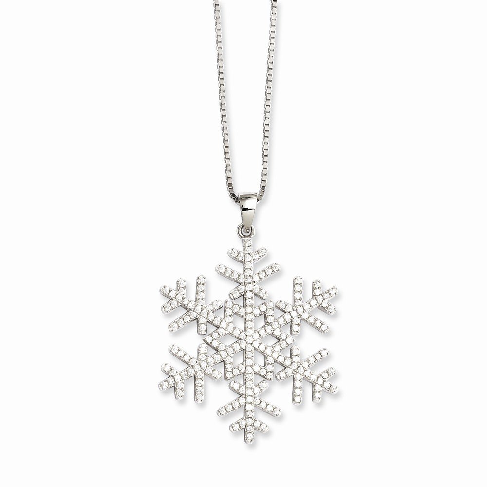 Sterling Silver Rhodium-Plated CZ Snowflake Pendant Necklace for Women - Elegant Christmas Gift, Holiday Party Jewelry, Winter Wedding Accessory