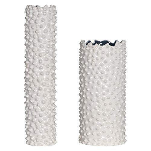 BOWERY HILL Modern Ceramic Vase Set of 2 - White and Blue Handmade Home Decor for Living Room, Bedroom & Office Centerpiece