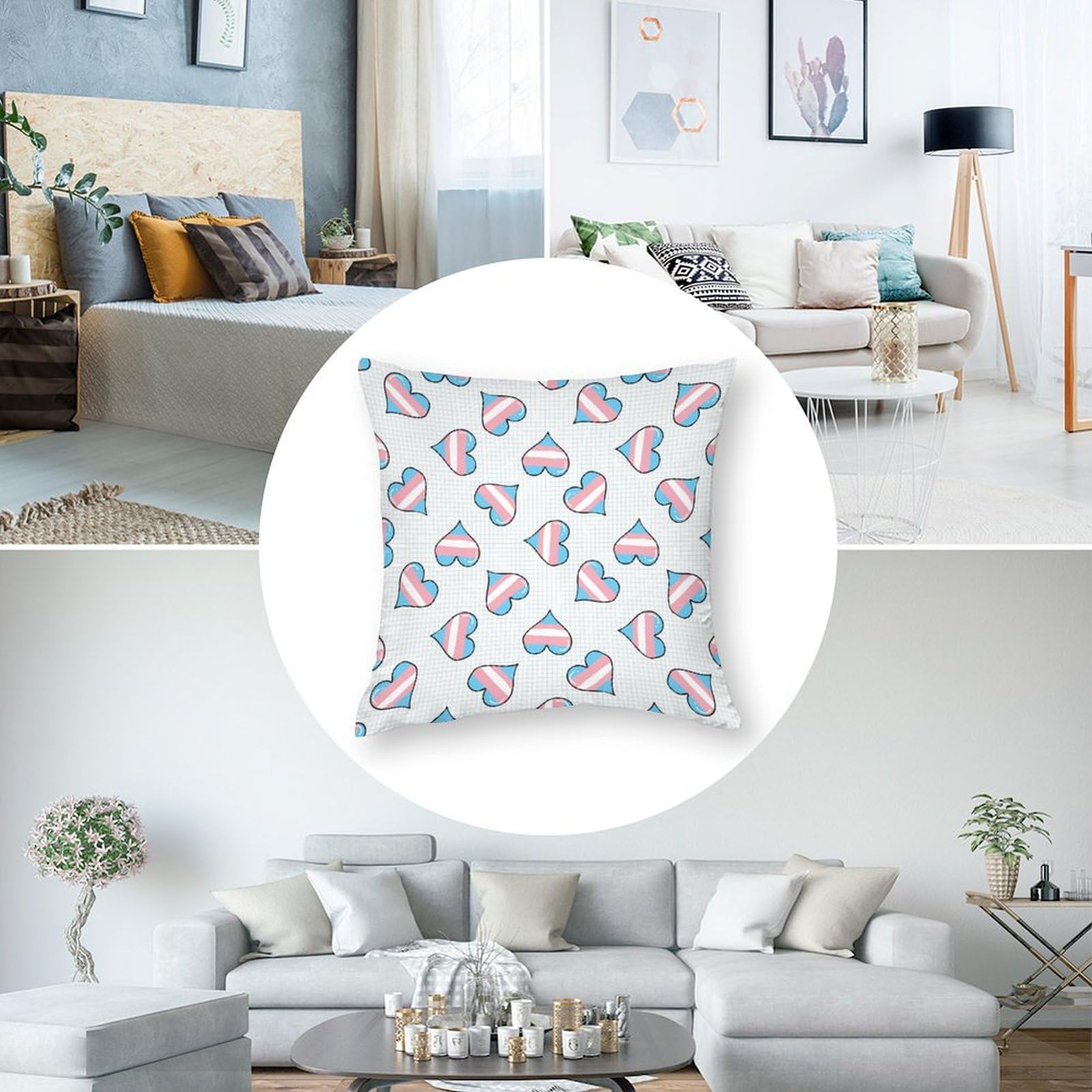 Soft Transgender Heart Polyester Pillow Cases - 14x14 Inch Cushion Covers for Sofa, Bed & Decor - LGBTQ+ Pride Home Accessories for Living Room, Dorm or Gift