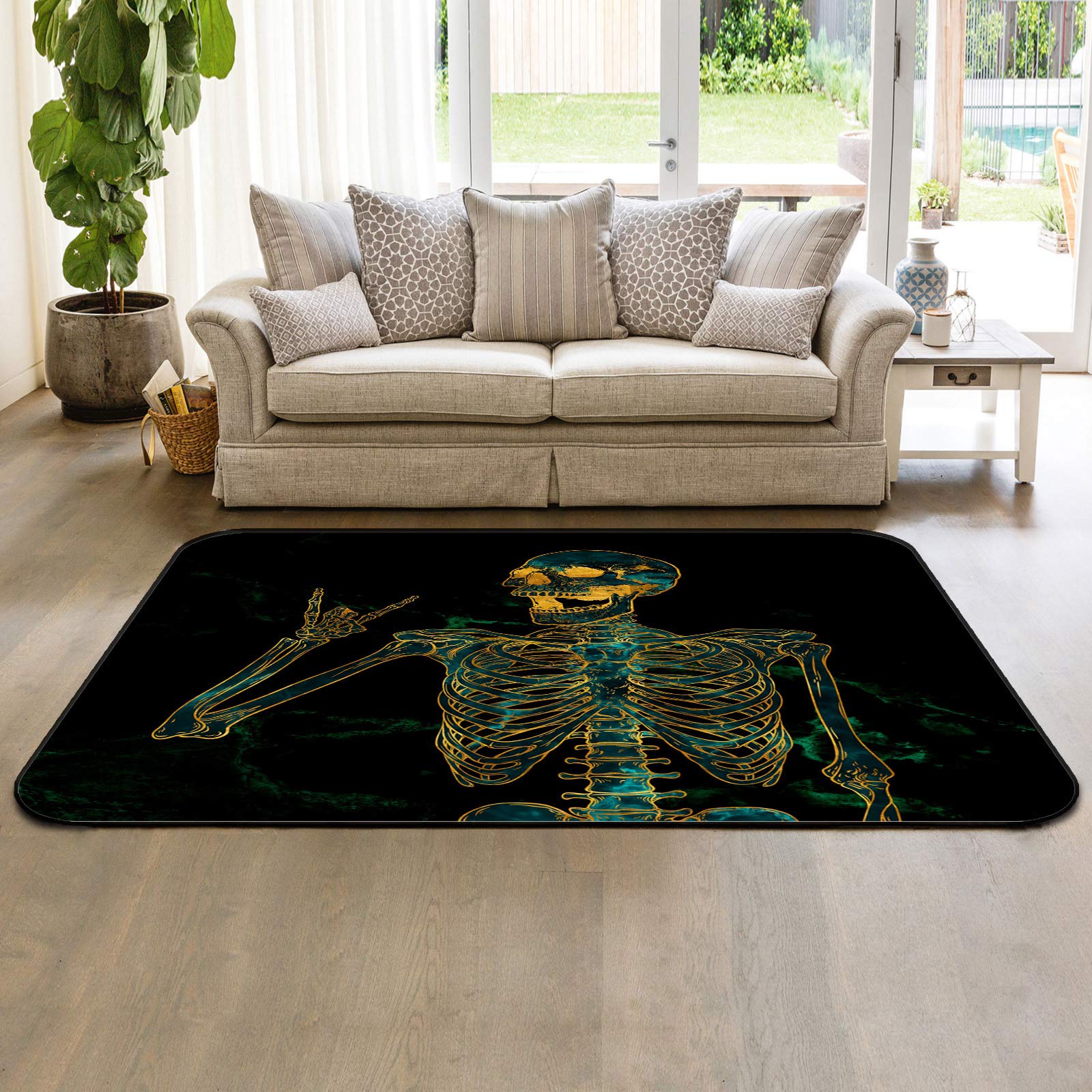 4'x6' Skull Print Non-Slip Area Rug - Machine Washable Rectangle Carpet for Living Room, Bedroom & Kids Room - Marble Line Design - Perfect for Home Decor, Dorm Rooms & Game Rooms