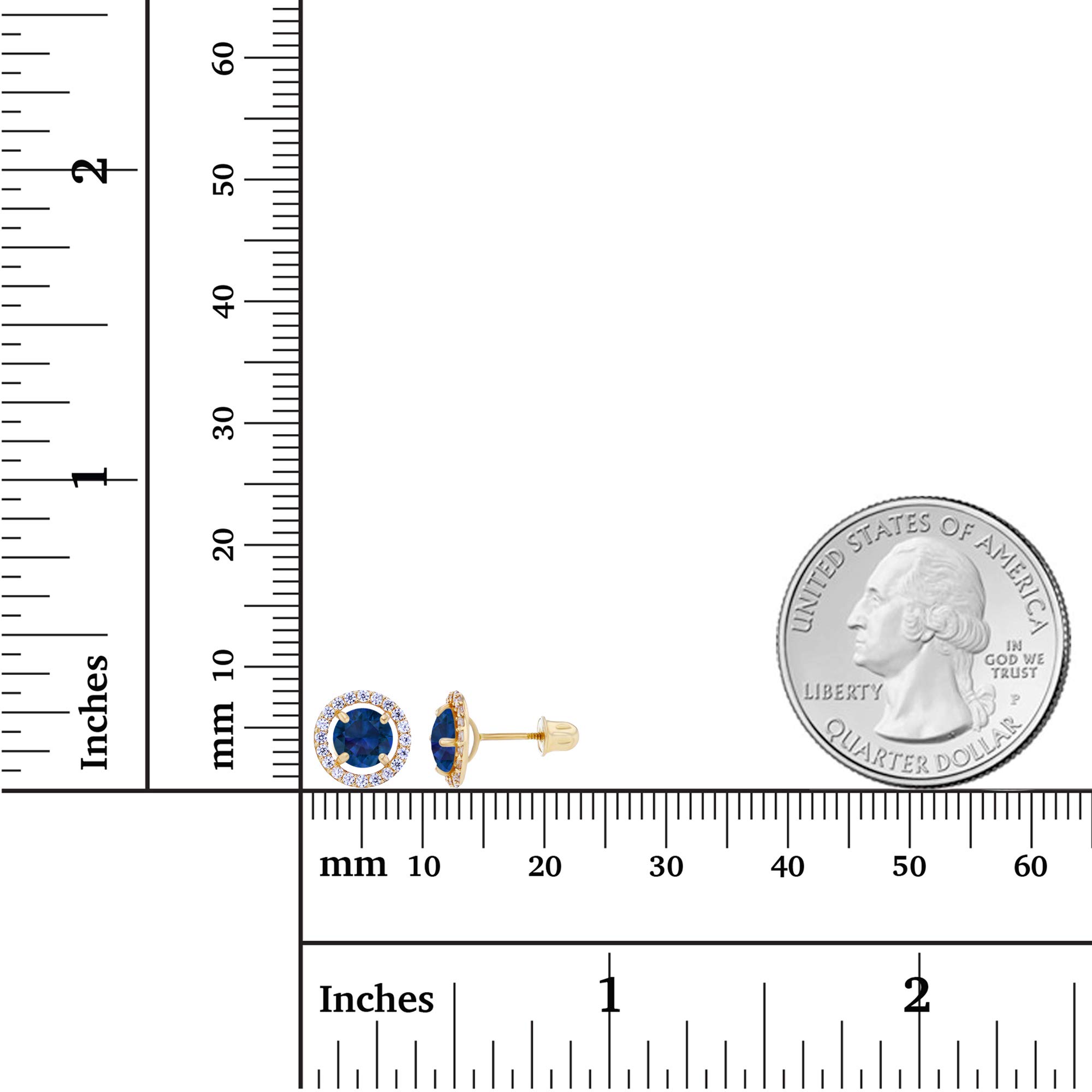 14K Solid Gold 8mm Halo Birthstone Stud Earrings for Women | 5mm Round Natural Birthstone | 1mm White Sapphire Halo Screwback Earrings | Perfect for Birthdays, Anniversaries & Everyday Elegance
