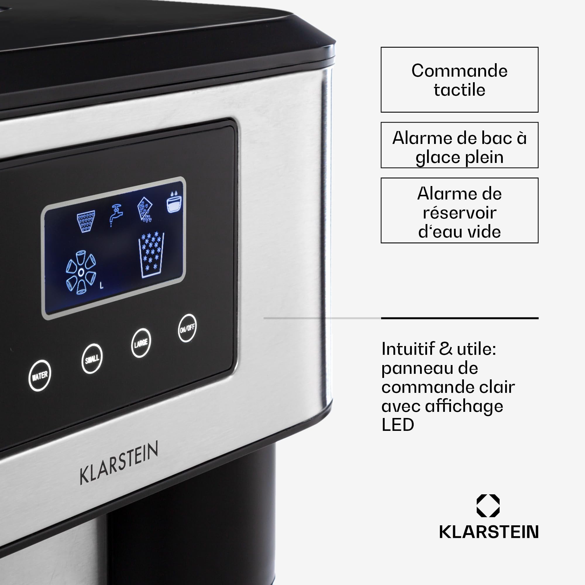 Klarstein 1.8L Portable Ice Maker Machine for Home - Fast Makes 15kg Crushed or Bullet Ice Cubes - Easy Clean Countertop Ice Maker with Alarm - Perfect for Parties, Cocktails & Outdoor Events