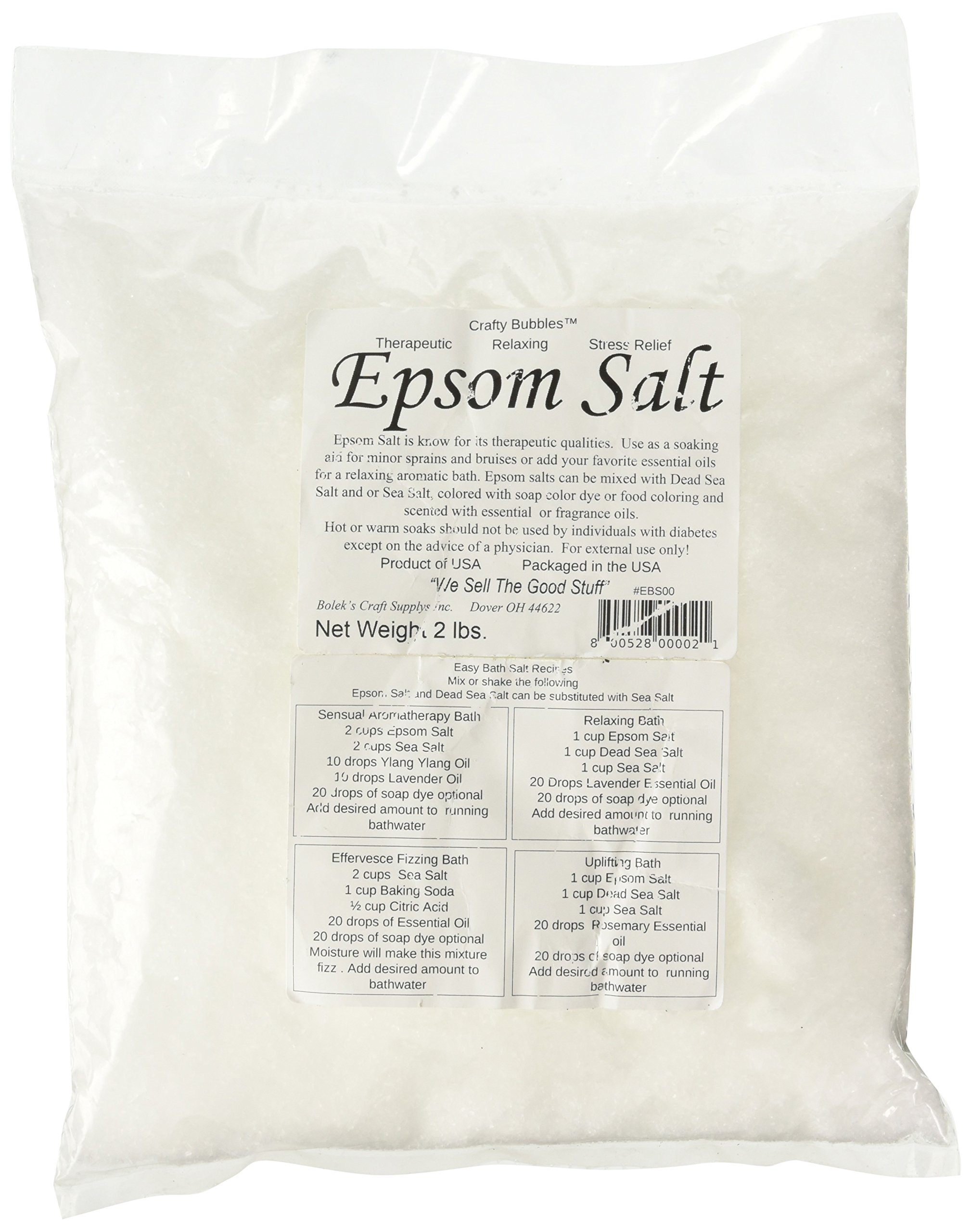 Bolek's Premium Epsom Salt for Bath & Body Care - 2 lb Magnesium Sulfate Crystals for Relaxation, Muscle Relief & Skincare - Perfect for Spa, Foot Soak & Stress Relief