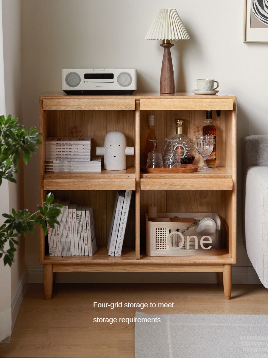 Solid Oak & Cherry Wood 4-Door Bookcase with Built-in Lighting - Modern Bookshelf for Living Room, Office, or Library - Perfect for Storing Books, Magazines, and Decorative Items