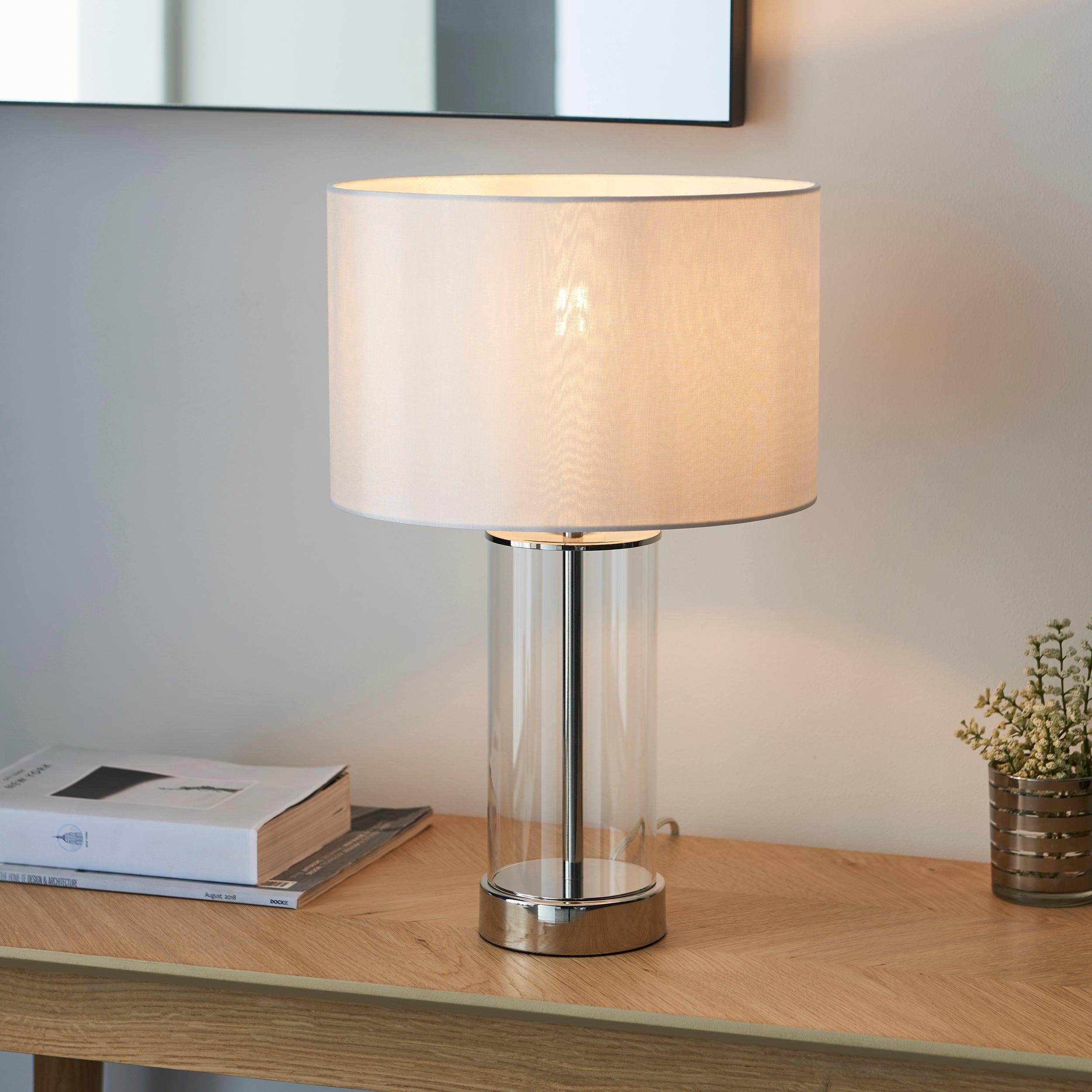 Endon Lessina 1-Light Nickel & Glass Touch Table Lamp - Modern Nightstand Lamp for Bedroom, Living Room, or Office Decor