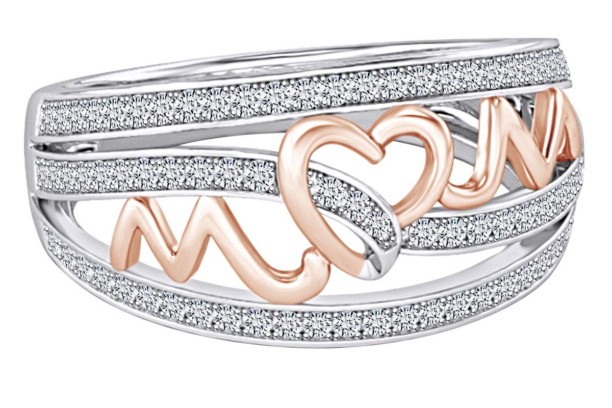Affordable 14k Gold Over Sterling Silver Round White Cubic Zirconia Two-Tone Promise Ring for Women - Perfect as Mother's Jewelry Gift, Anniversary Present or Bridal Party Accessory