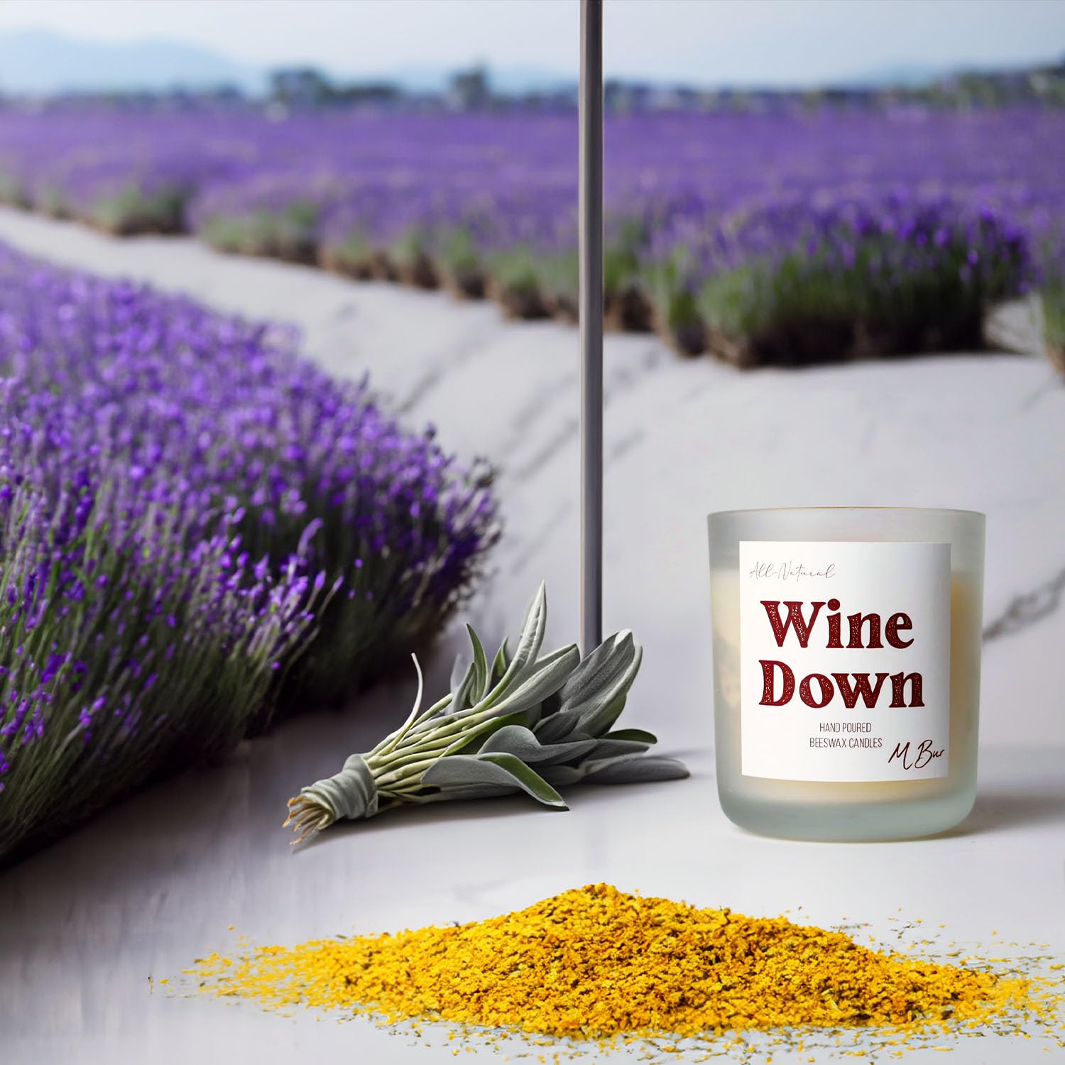 Woody Lavender Scented Candle - 100% Natural Beeswax, 80-Hour Burn Time, 12 oz Luxury Home Candle by M Bur Candle Co. | Perfect for Relaxation, Spa Nights & Cozy Evenings