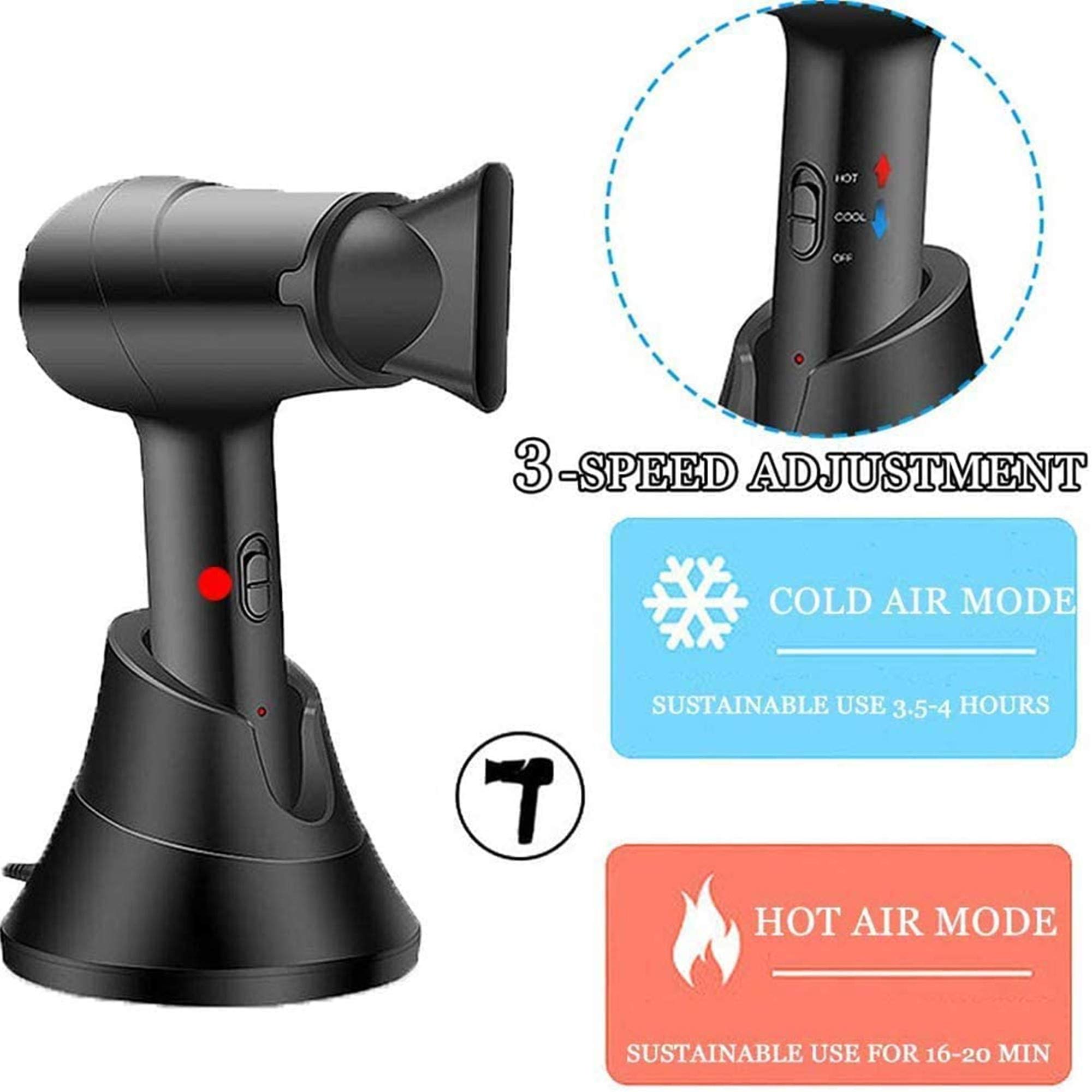 Cordless Hair Dryer with Diffuser - Portable Rechargeable Blow Dryer for Travel, Hot & Cold Air Settings, Wireless Hair Styling Tool for Home & Salon Use | Perfect for Drying, Styling & Hair Painting