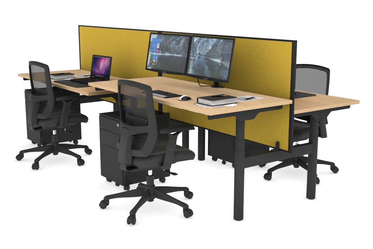 Flexi Premium Height Adjustable 4-Person H Bench Workstation - Black Frame [1600L x 700W] - Ideal for Office, Coworking Space & Home Office Setup