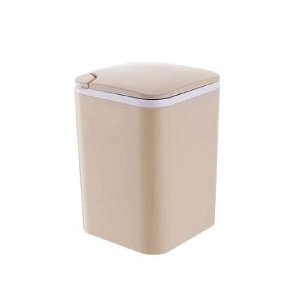 Hflove Mini Plastic Table Top Press Trash Can - Small Countertop Garbage Bin for Kitchen, Office, or Bathroom (Khaki) | Compact Waste Basket for Desks, Sinks, and Workstations