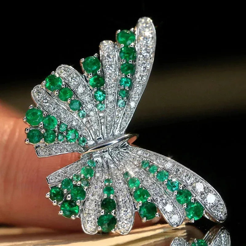 18K White Gold Butterfly Necklace for Women - Luxury Emerald & Diamond Jewelry for Parties, Weddings & Special Occasions
