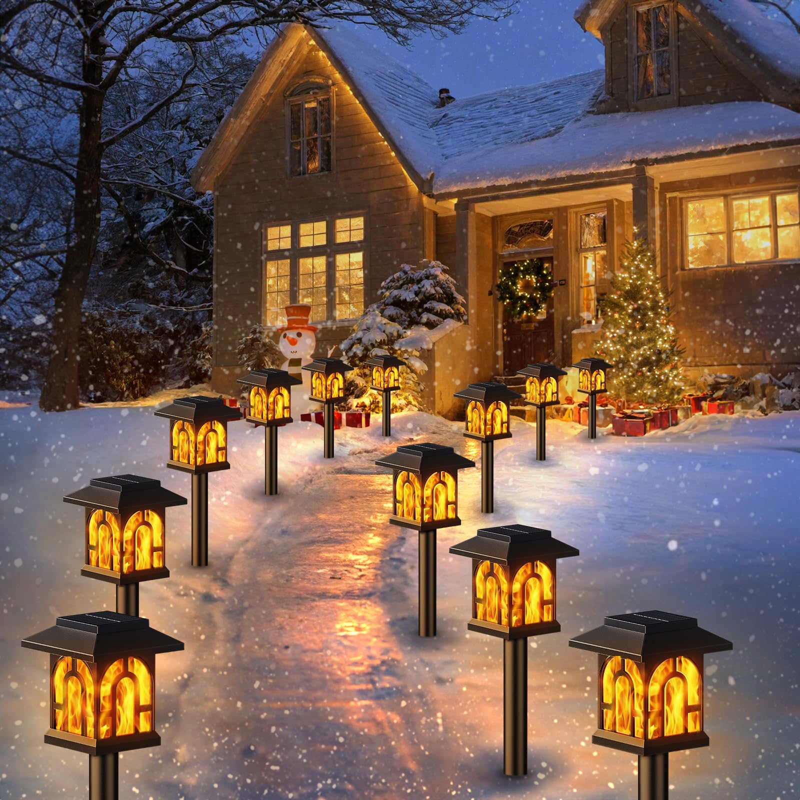 12 Pack Solar Torch Lights - Waterproof Outdoor Flame Lights for Garden, Pathway, Patio - Auto On/Off for Halloween & Christmas Decor