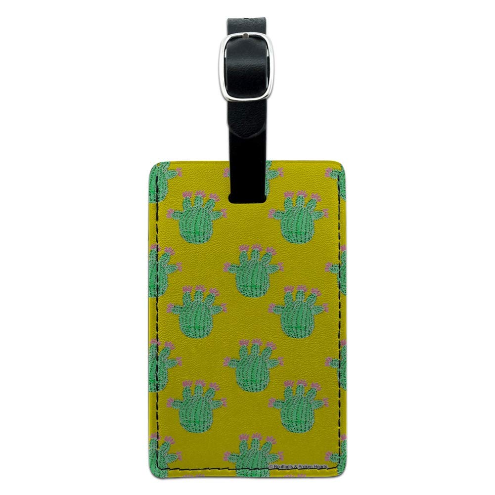 Stylish Cactus Print Rectangle Leather Luggage Tag - Durable Carry-On Suitcase ID Tag for Travel Bags - Perfect for Vacation, Business Trips & Airport Identification