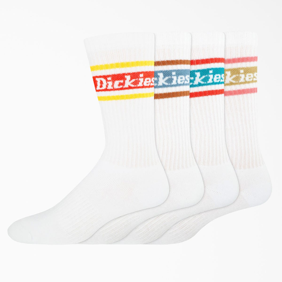 Dickies White Crew Socks 4-Pack - Men's Comfortable Cotton Work Socks for Everyday Wear, Sports & Casual Outfits