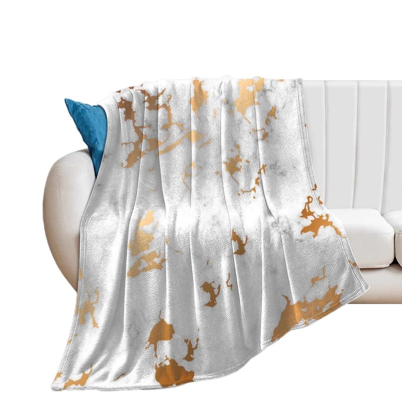 UNSUWU 40x50 Inch Soft Throw Blanket - Lightweight Microfiber Flannel Blanket with Gold & White Marble Pattern for All Seasons | Cozy Fleece Blanket for Bed, Sofa, Couch, Car & Travel | Perfect for Home, Office & Gifts