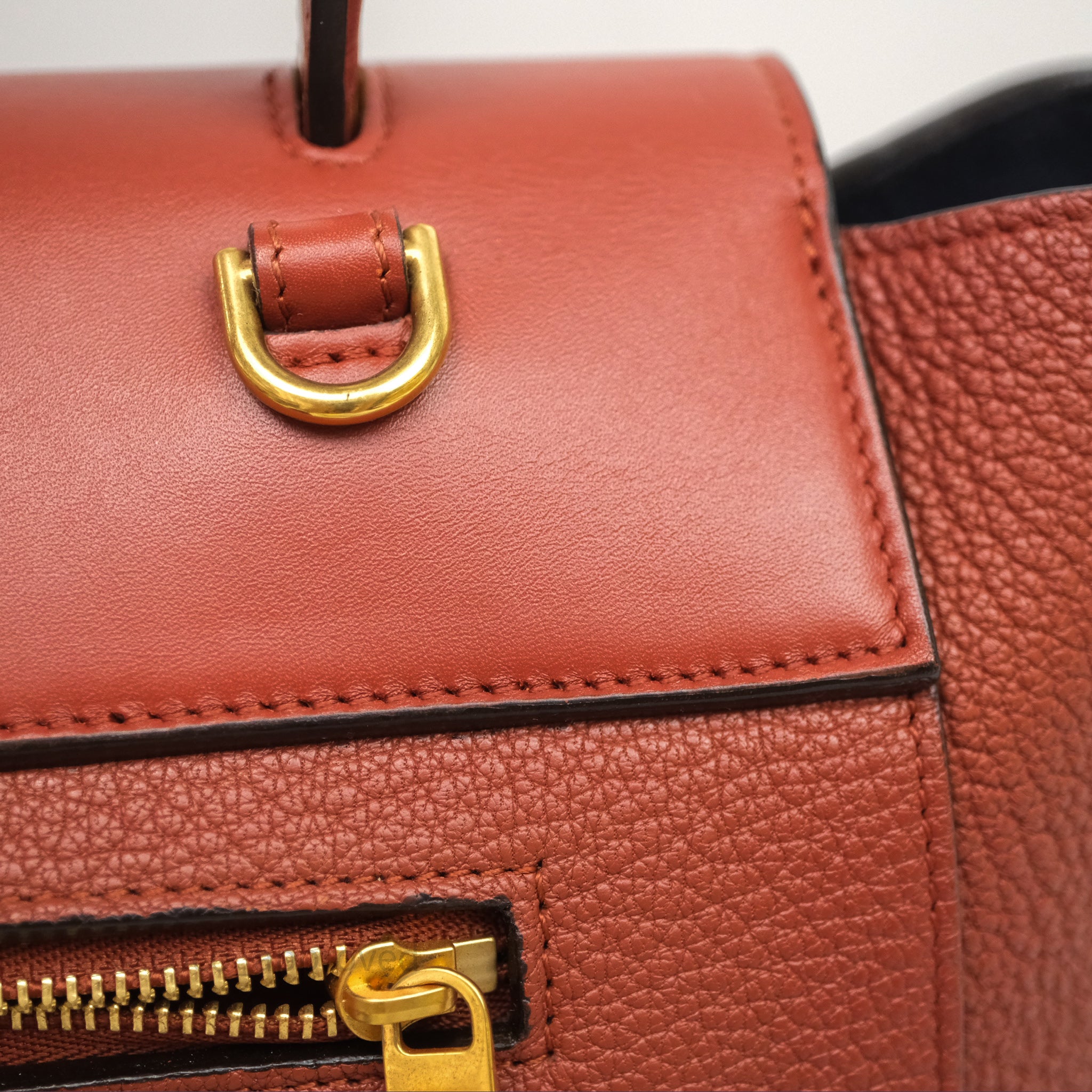 Celine Mini Belt Bag in Brick Red Grained Goatskin Leather with Gold Hardware - Perfect for Everyday Use, Work & Travel