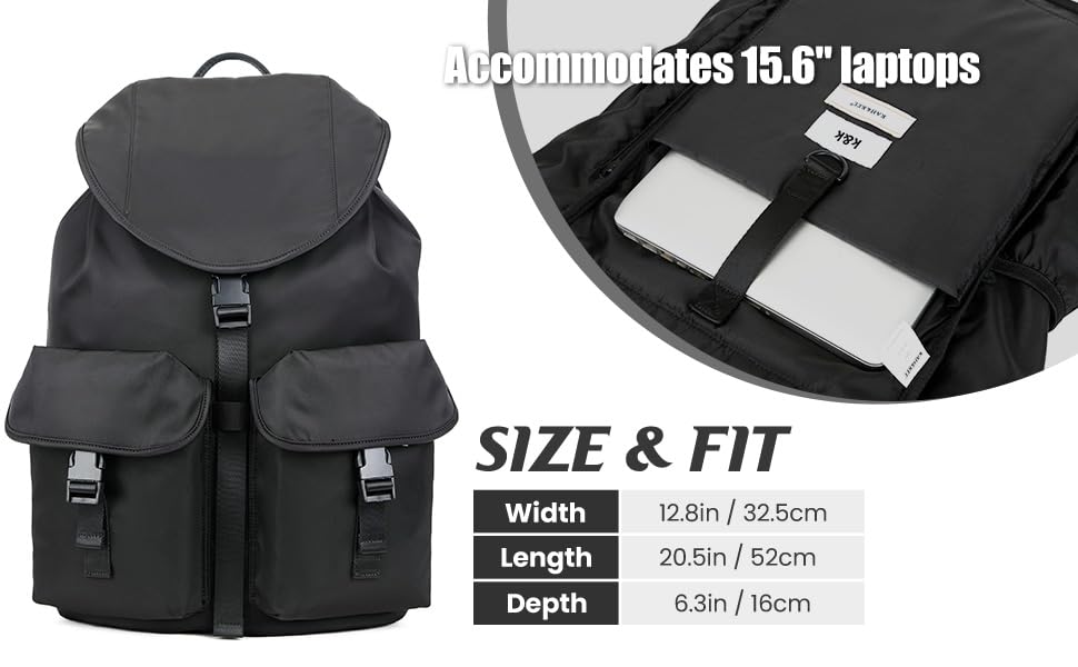 Kah&Kee 16 Inch Laptop Backpack for Women & Men - Large Capacity Waterproof Travel Backpack with Multi-Pocket Design, Stylish Work Bag for College, School, Business Trips & Commuting (Black)