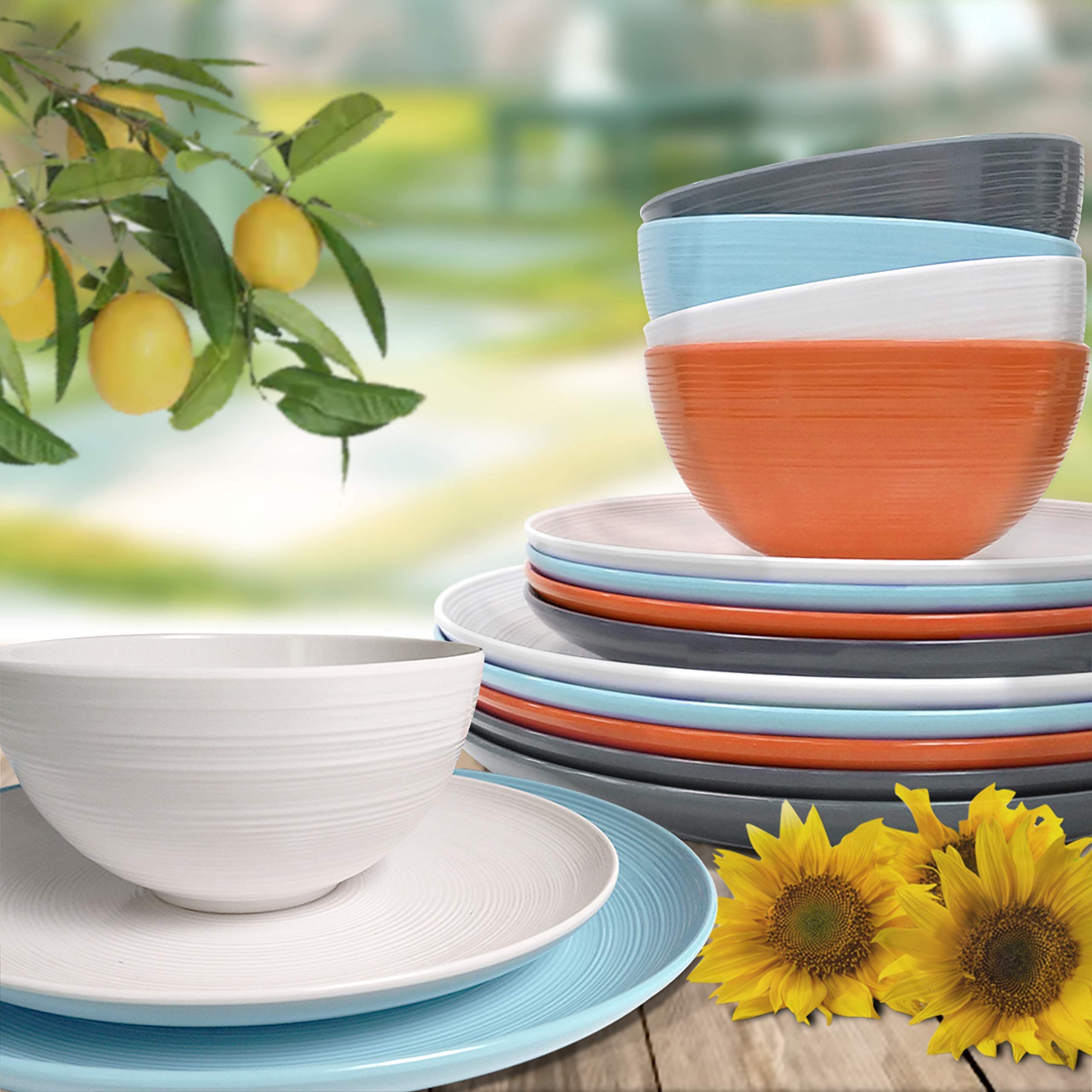 Zak Designs 12-Piece Melamine Dinnerware Set - White Durable Plastic Plates & Bowls for 4 People | Shatterproof & Lightweight for Outdoor Dining, Picnics, Camping & Everyday Use