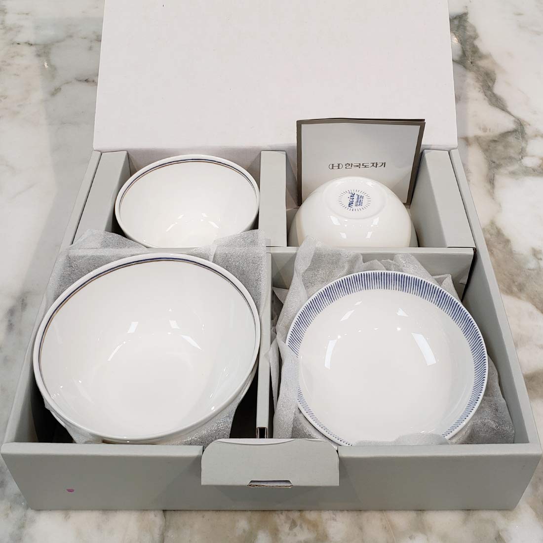 Premium Hankook Korean Fine Bone China Dinnerware Set - 6-Piece Moire Blue Gift Set with Bowls (Service for 2) | Elegant Tableware for Weddings, Anniversaries & Special Occasions