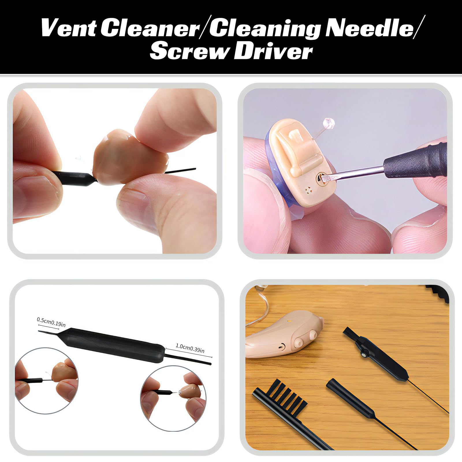 Hearing Aid Cleaning Kit with Brush & Wax Loop - for Hearing Amplifiers & Daily Care
