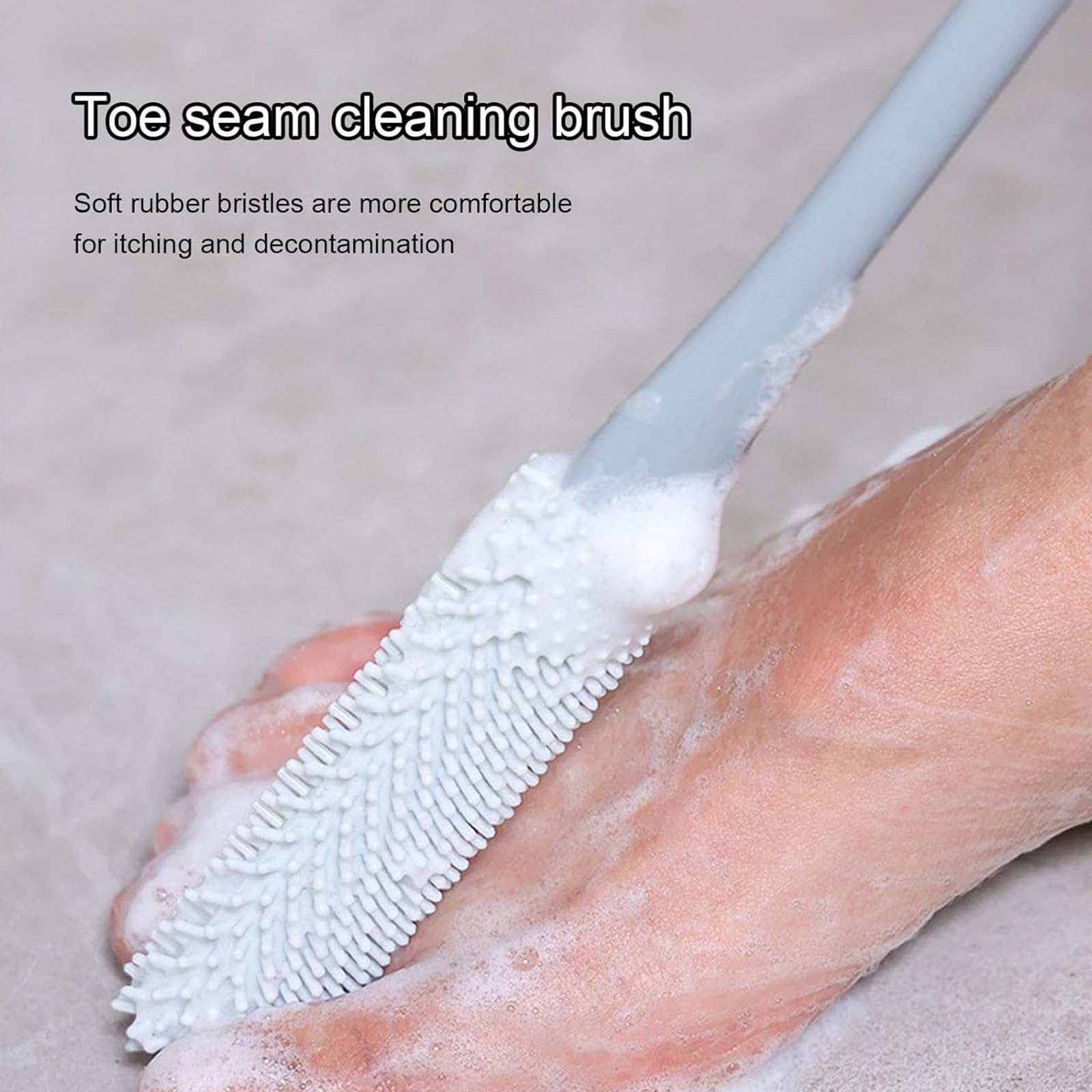 Silicone Foot Scrubber with Long Handle - Toe Gap Cleaning Brush for Dead Skin & Keratin Removal - Shower Foot Washing Brush for Men & Women - Perfect Gift for Elderly - Ideal for Bathroom, Pedicure & Home Spa Care