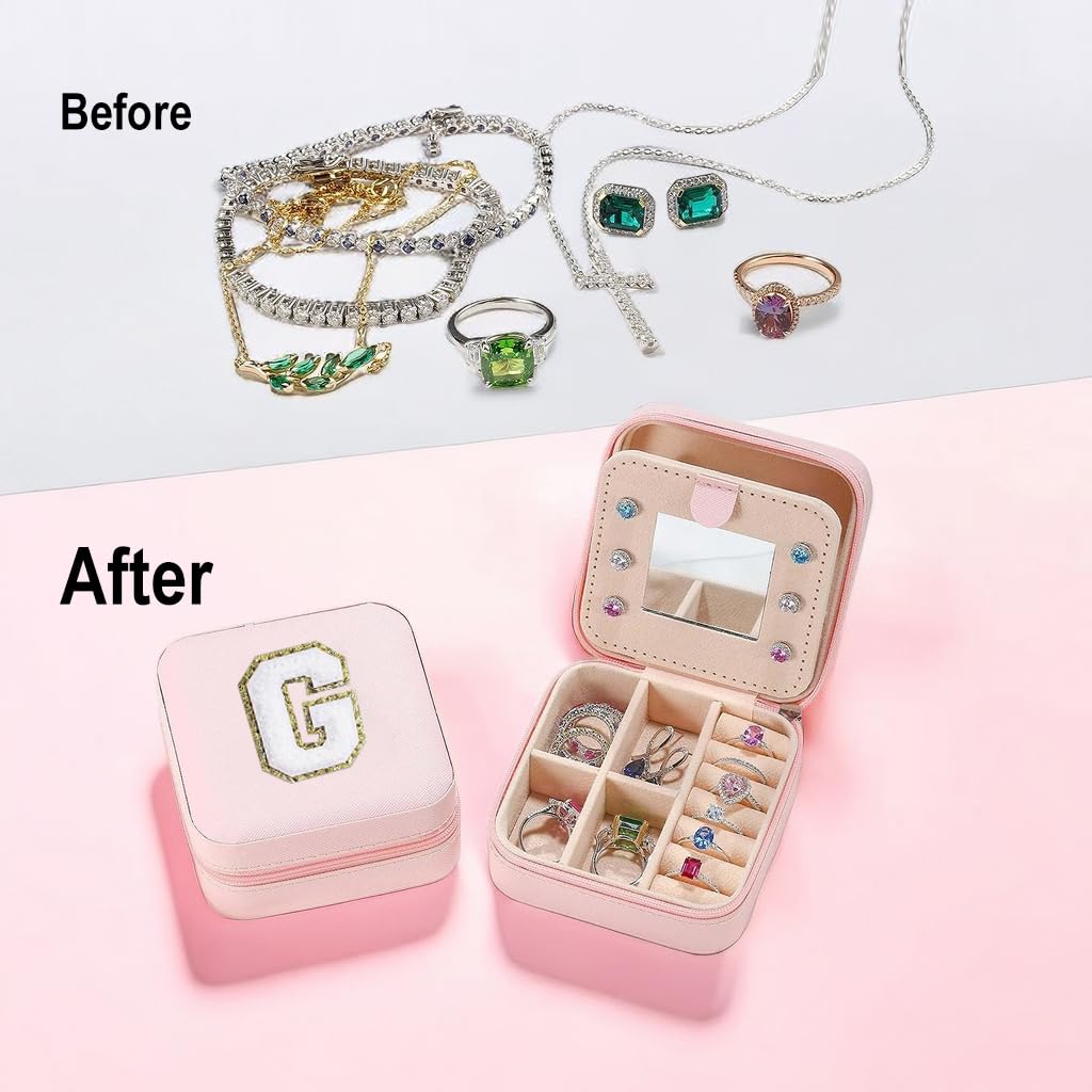Pink Travel Jewelry Box Organizer for Women - Portable Jewelry Case with Compartments for Necklaces, Rings & Earrings - Perfect for Vacation, Business Trips & Daily Storage