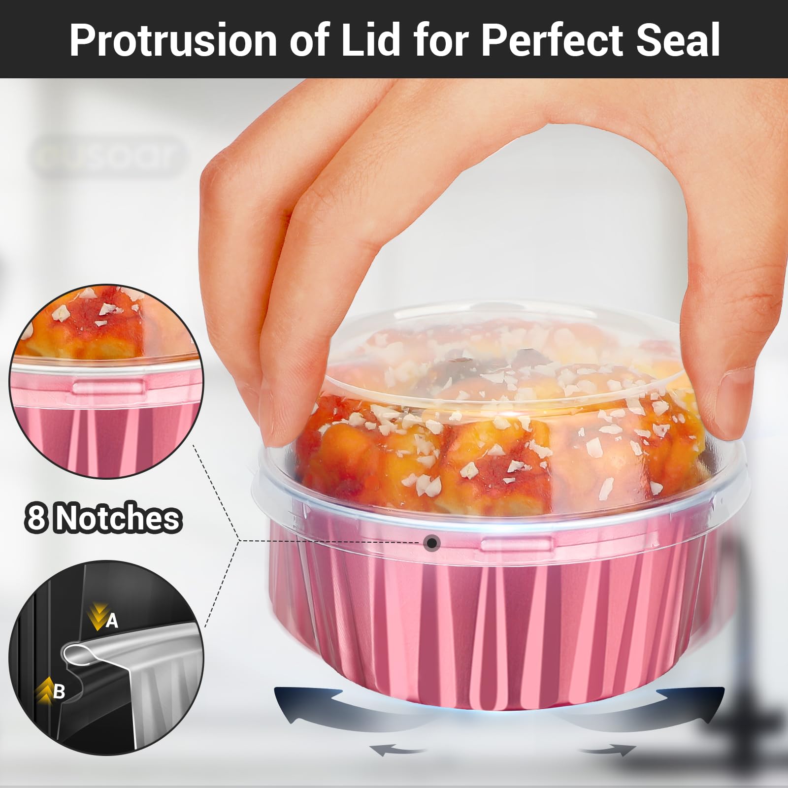 EUSOAR 30-Pack 5oz Disposable Aluminum Baking Cups with Lids - Reusable Foil Muffin Liners, Mini Pie Pans for Cupcakes, Creme Brulee & Desserts - Perfect for Home Baking, Parties & Catering