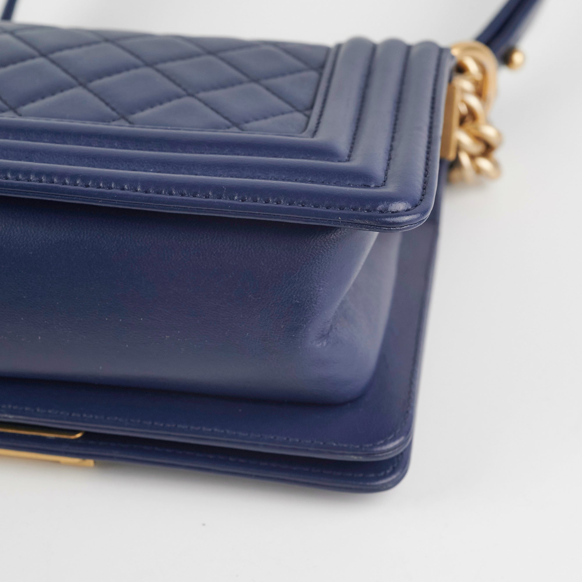 Chanel Boy Small Blue Leather Quilted Shoulder Bag - Luxury Designer Handbag for Women, Perfect for Date Night & Evening Events