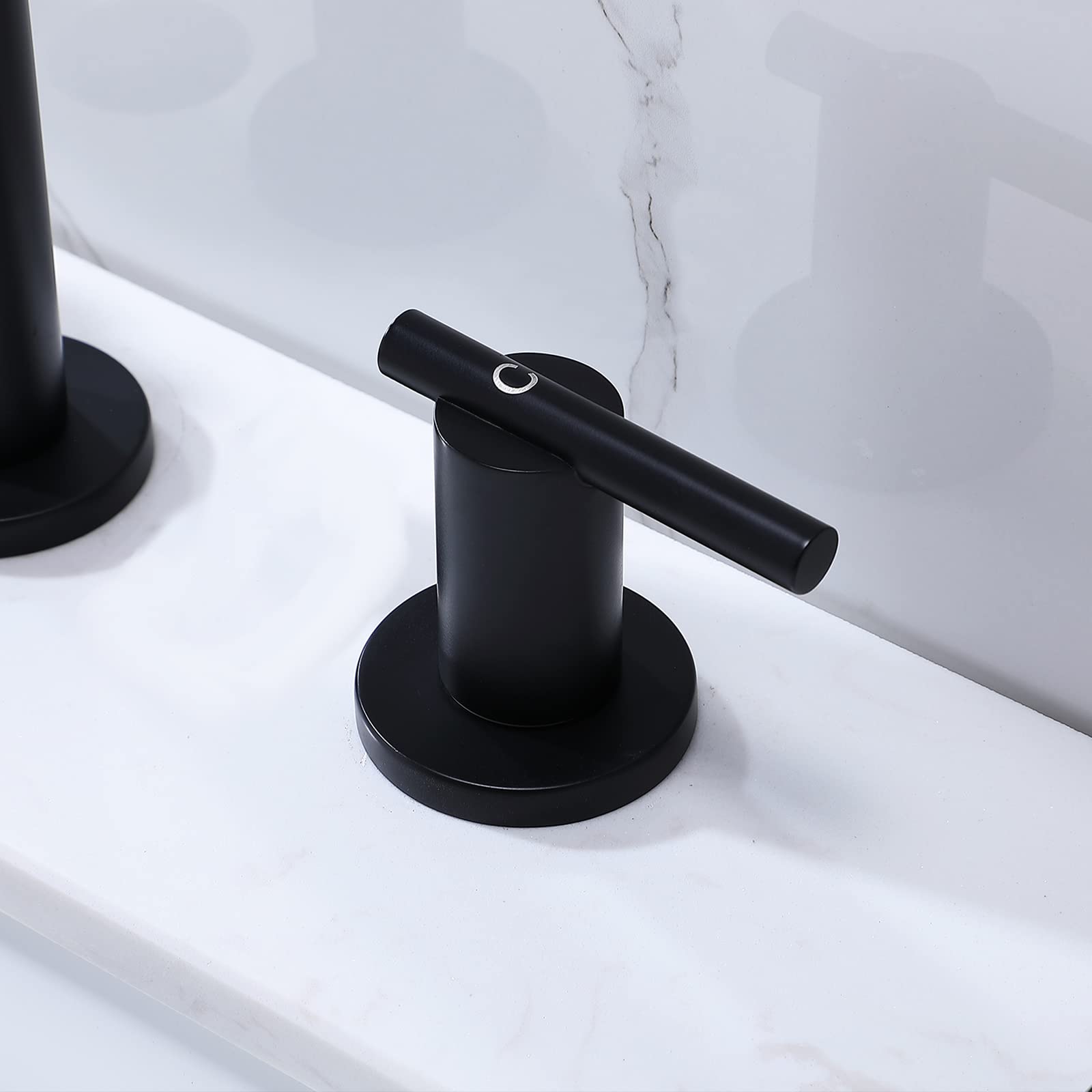 VAPSINT 8 Inch Widespread Matte Black Bathroom Faucet - 3 Hole Installation with Pop Up Drain & Water Supply Lines - 2 Handle Black Vanity Faucet for Bathroom Sink - Perfect for Modern Home, Hotel, and Commercial Use