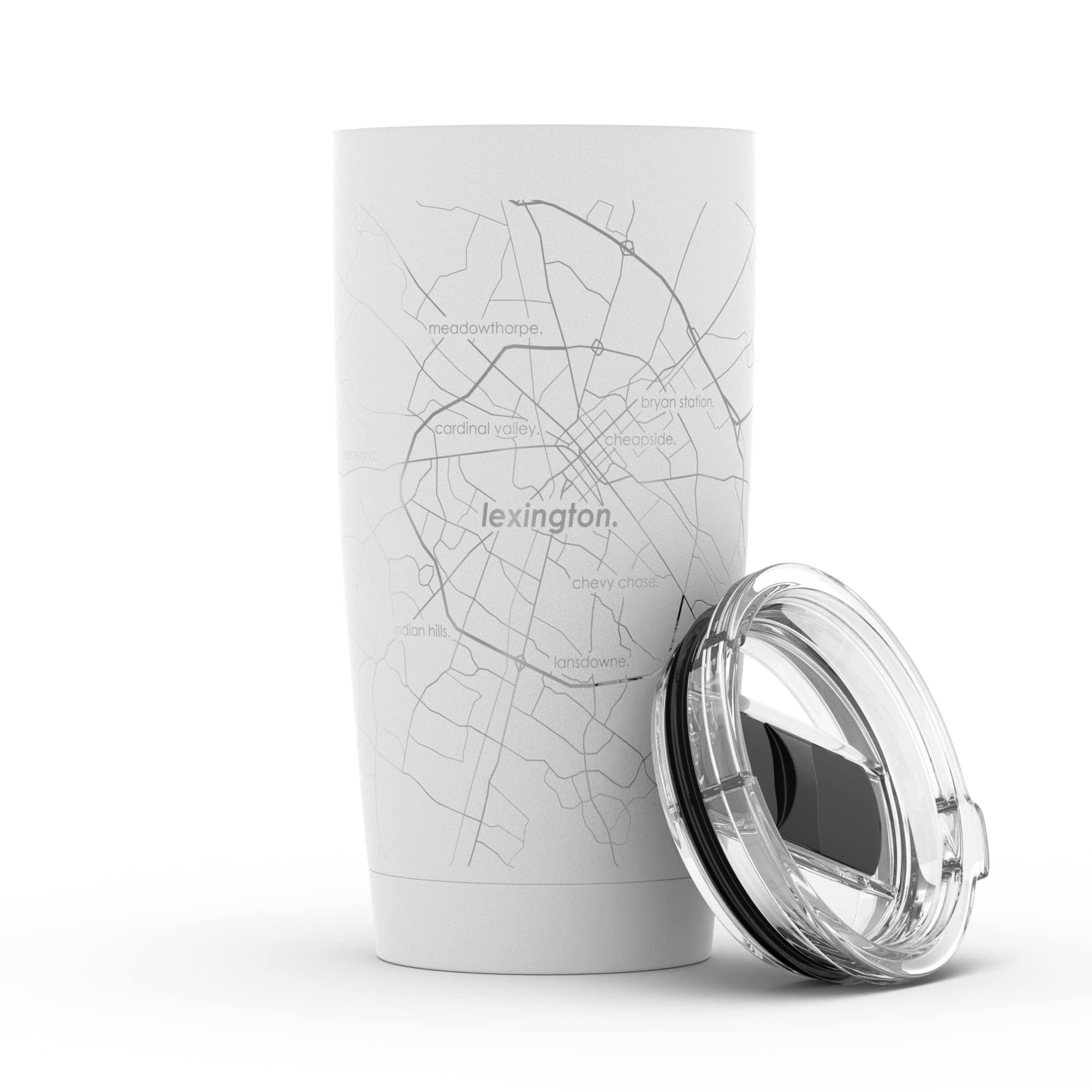 Personalized Lexington Kentucky Map Insulated Coffee Tumbler - 20oz Stainless Steel Travel Mug with Etched City Design (White) | Custom Engraved Drinkware for Coffee Lovers, Office Use & Outdoor Adventures