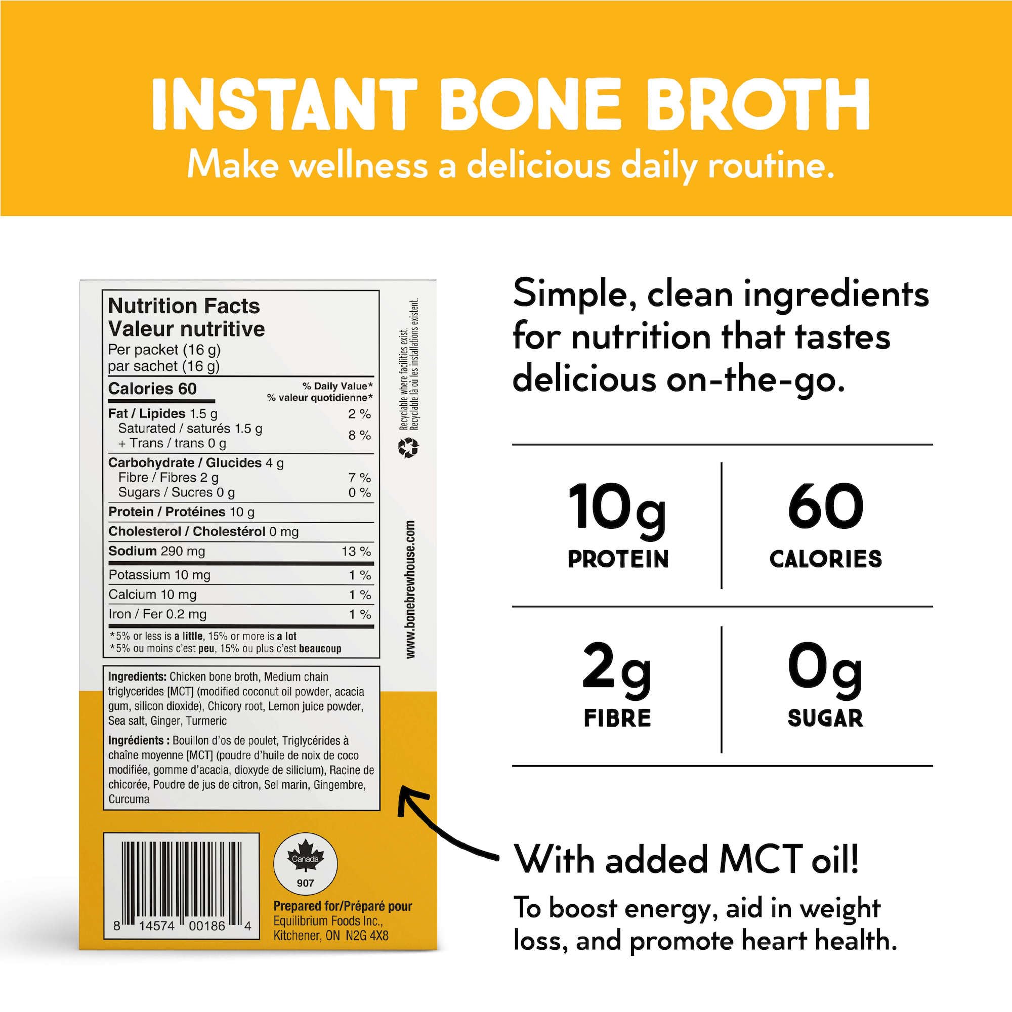 Bone Brewhouse Chicken Bone Broth Protein Powder - Lemon Ginger Flavor - Keto Paleo Friendly Instant Soup - 10g Protein per Serving - Natural Collagen Supplement - Gluten Free Dairy Free - 5 Single Serve Packets - Perfect for Post Workout Recovery, Keto Diet & Immune Support