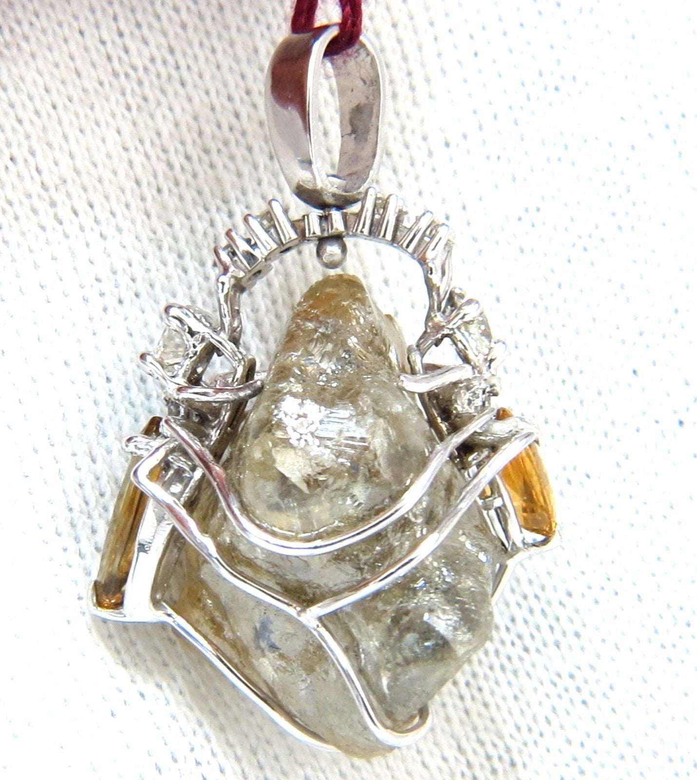 GIA Certified 32.88 Carat Rough Diamond Pendant in 14K Gold with Rare Yellow Sapphires - Elegant Jewelry for Weddings, Anniversaries & Special Occasions