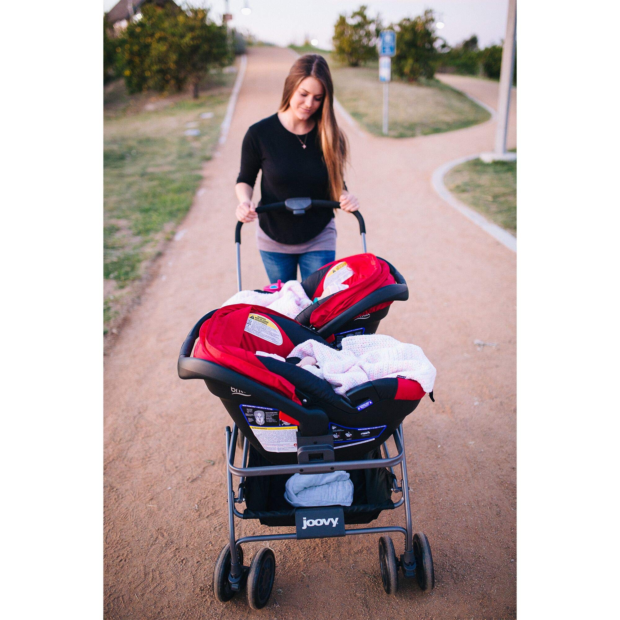 Joovy Twin Roo Lightweight Double Stroller Frame - Compatible with 2 Infant Car Seats - Compact Foldable Design for Twins - Perfect for Travel, Shopping & Daily Outings with Babies