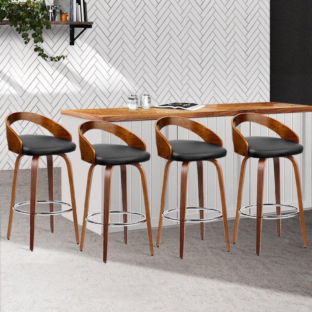 4 Bar Stools with Swivel Seat & Curved Backrest - Modern Kitchen Island & Breakfast Nook Seating for Home & Restaurant