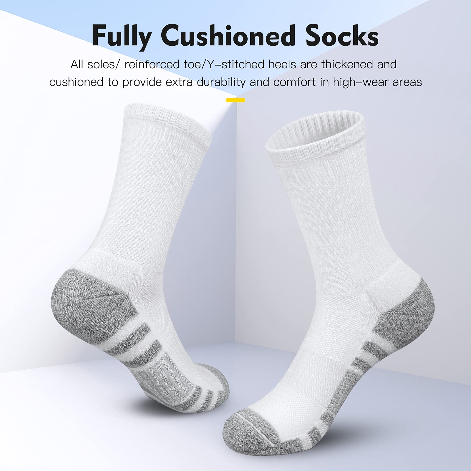 Felicigeely Athletic Running Socks - 6 Pairs of Cushioned Performance Crew Socks for Men & Women | Breathable & Comfortable for Sports, Gym, Hiking & Daily Wear