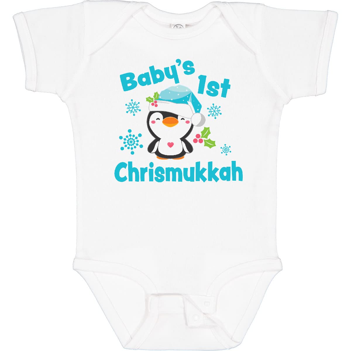 Inktastic Baby's 1st Chrismukkah Bodysuit - Adorable Penguin Design for Holiday Celebrations - Perfect for Christmas, Hanukkah & Newborn Photo Shoots