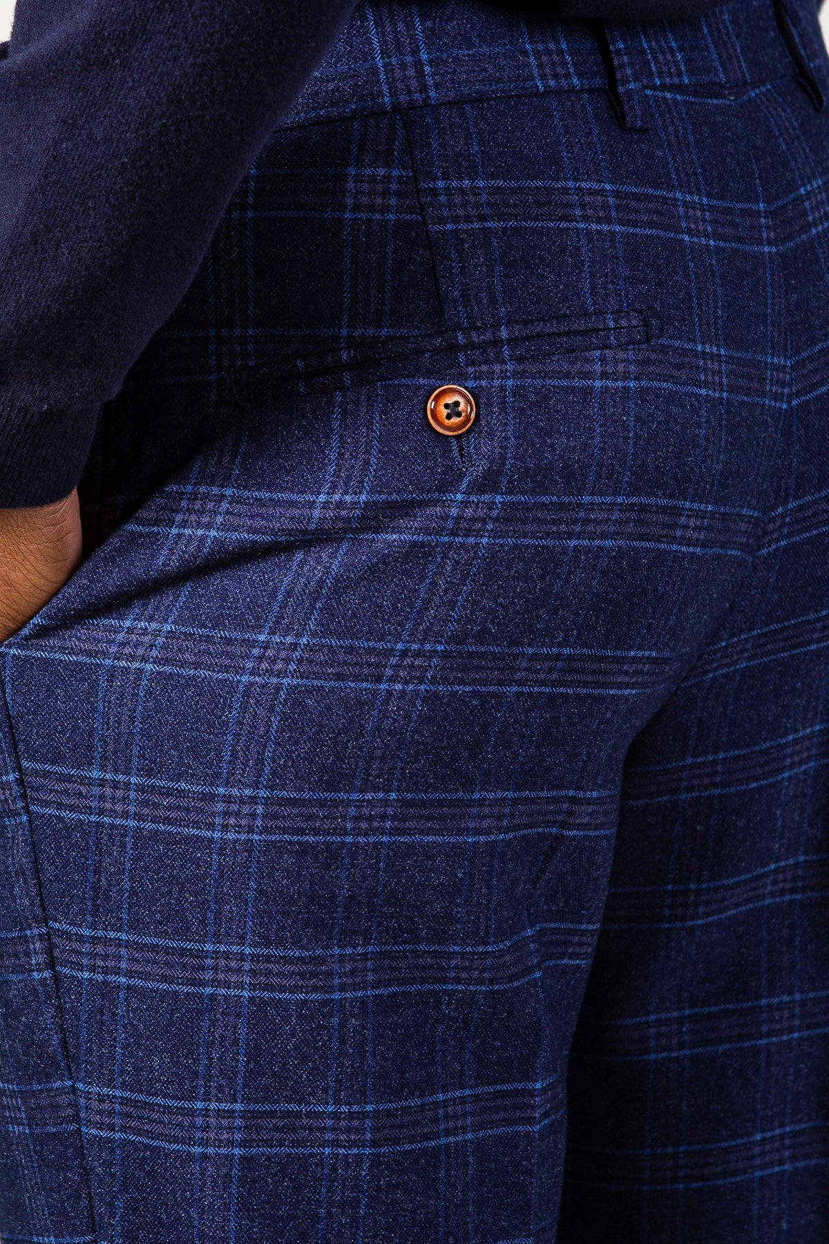 CHIGWELL Blue Tweed Check Pants for Women - Classic Plaid Trousers with Comfort Fit - Perfect for Office, Business Casual & Winter Outfits