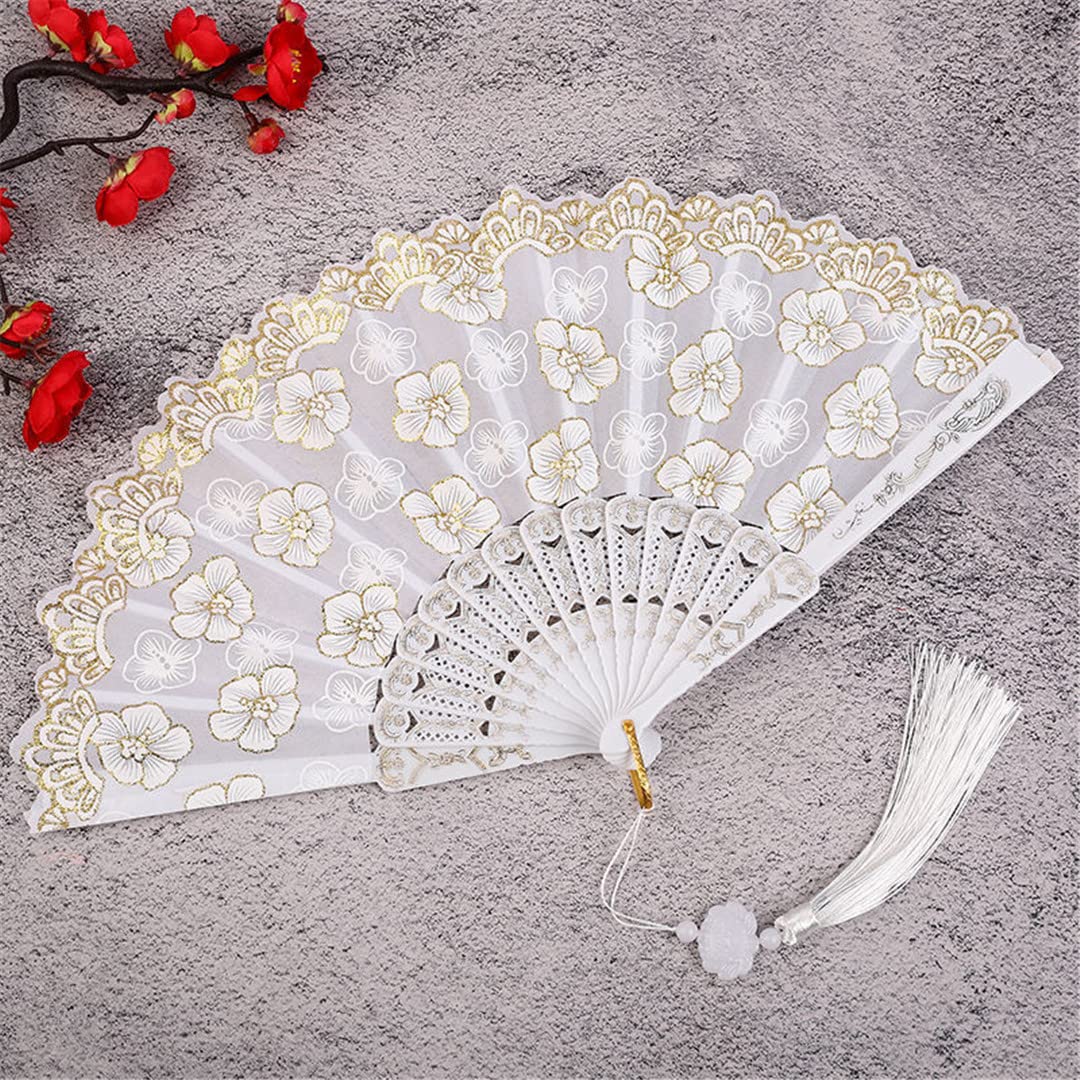 Chinese Style Silk Folding Fan - Elegant Floral Lace Hand Fan for Women, Wedding Dance, Photo Props & Home Decor | Traditional Asian Art Craft for Performances, Parties and Cultural Events