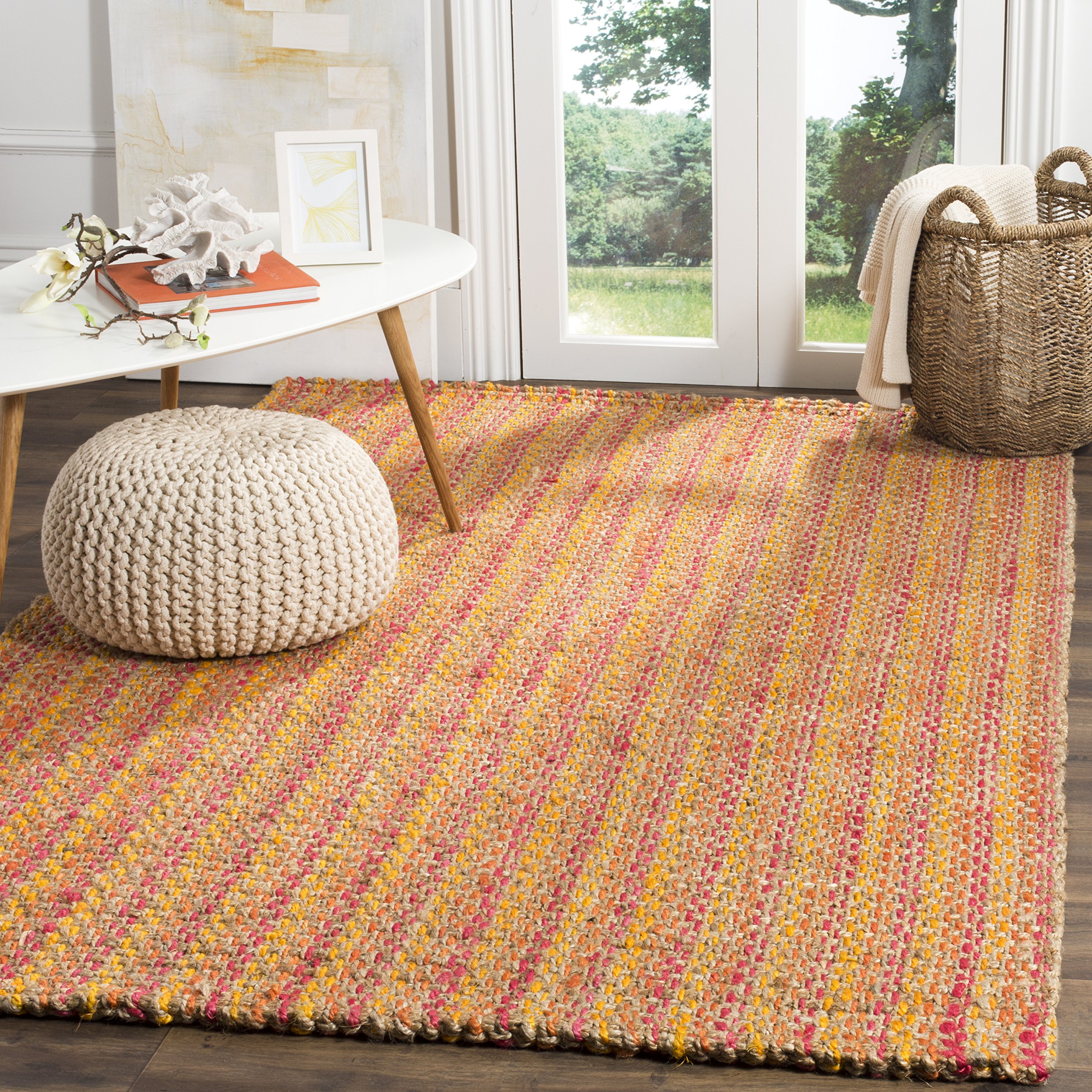 SAFAVIEH Natural Fiber Collection Handmade Jute Area Rug - 6' x 9' Pink & Multicolor Bohemian Style, Non-Slip Backing for Living Room, Bedroom, High Traffic Areas | Eco-Friendly Home Decor for Boho Chic Interiors