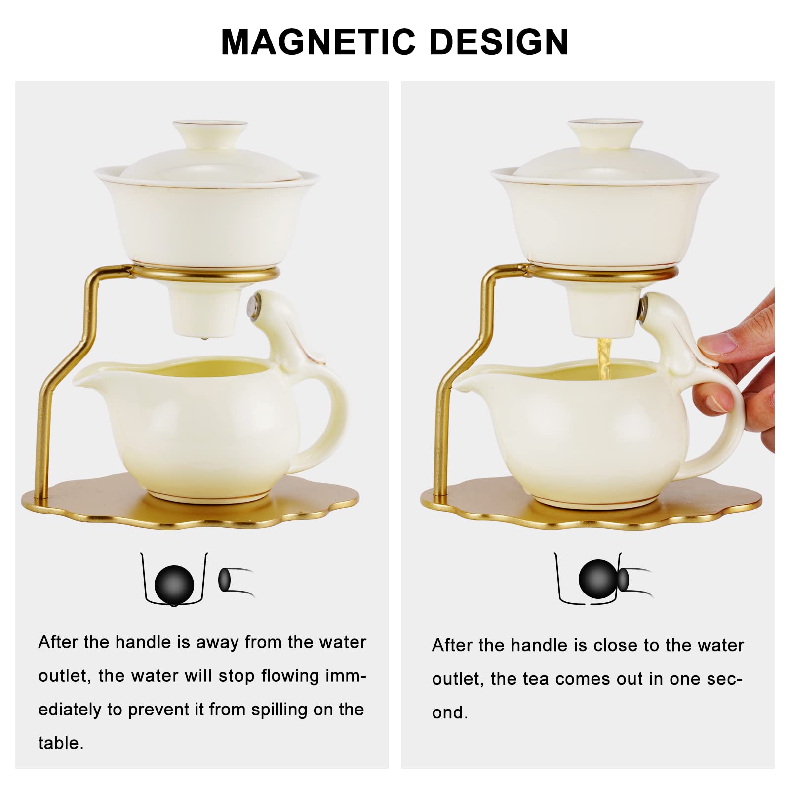 Magnetic Semi-Automatic Kungfu Tea Set - Premium Ceramic Teapot with 6 Cups, Heat-Resistant & Gift Ready - Perfect for Home Tea Ceremonies, Office Use, and Thoughtful Gifting