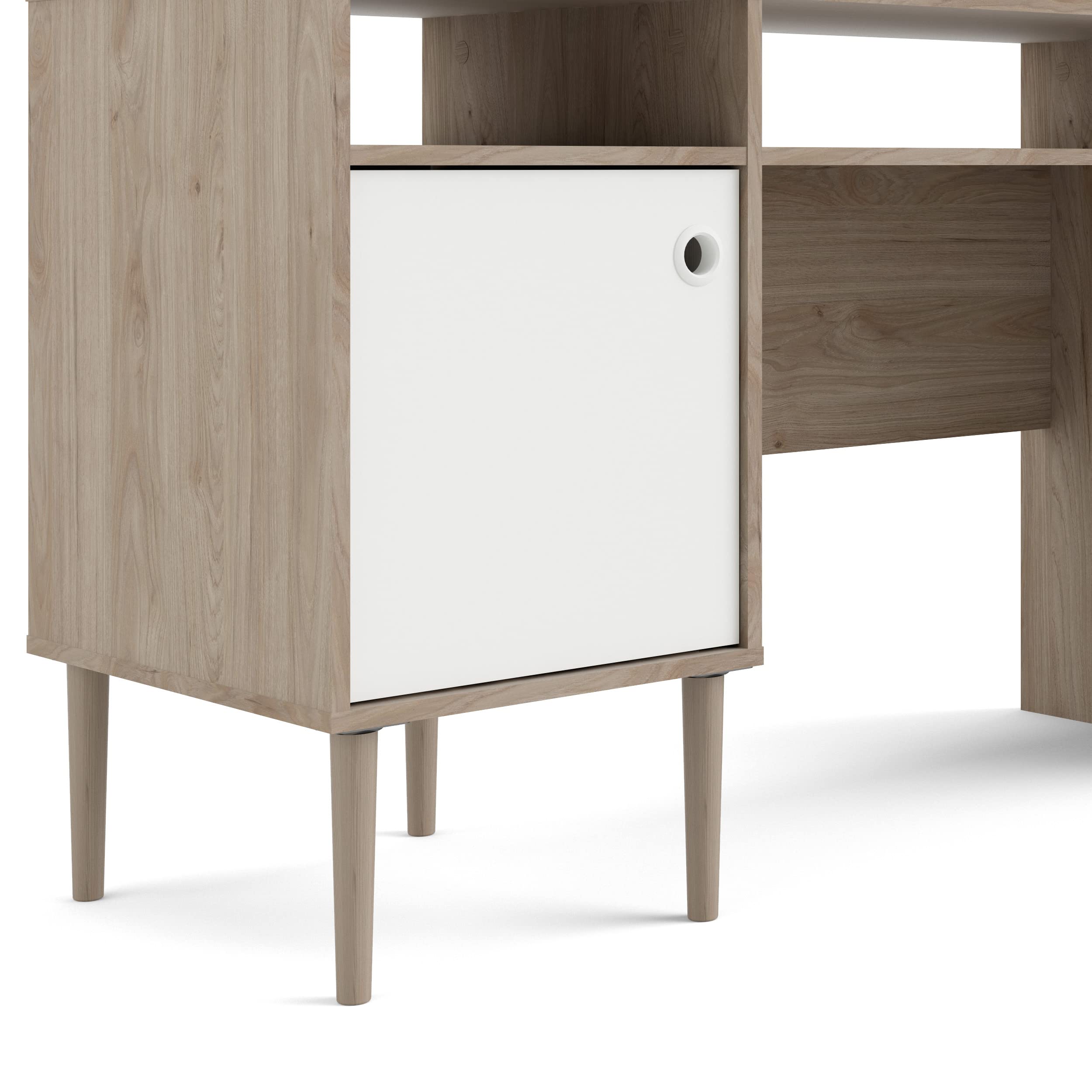Tvilum Jackson 1-Door 2-Shelf Writing Desk in Hickory/White Matte Finish - Perfect for Home Office, Study Room, or Dormitory Workspace