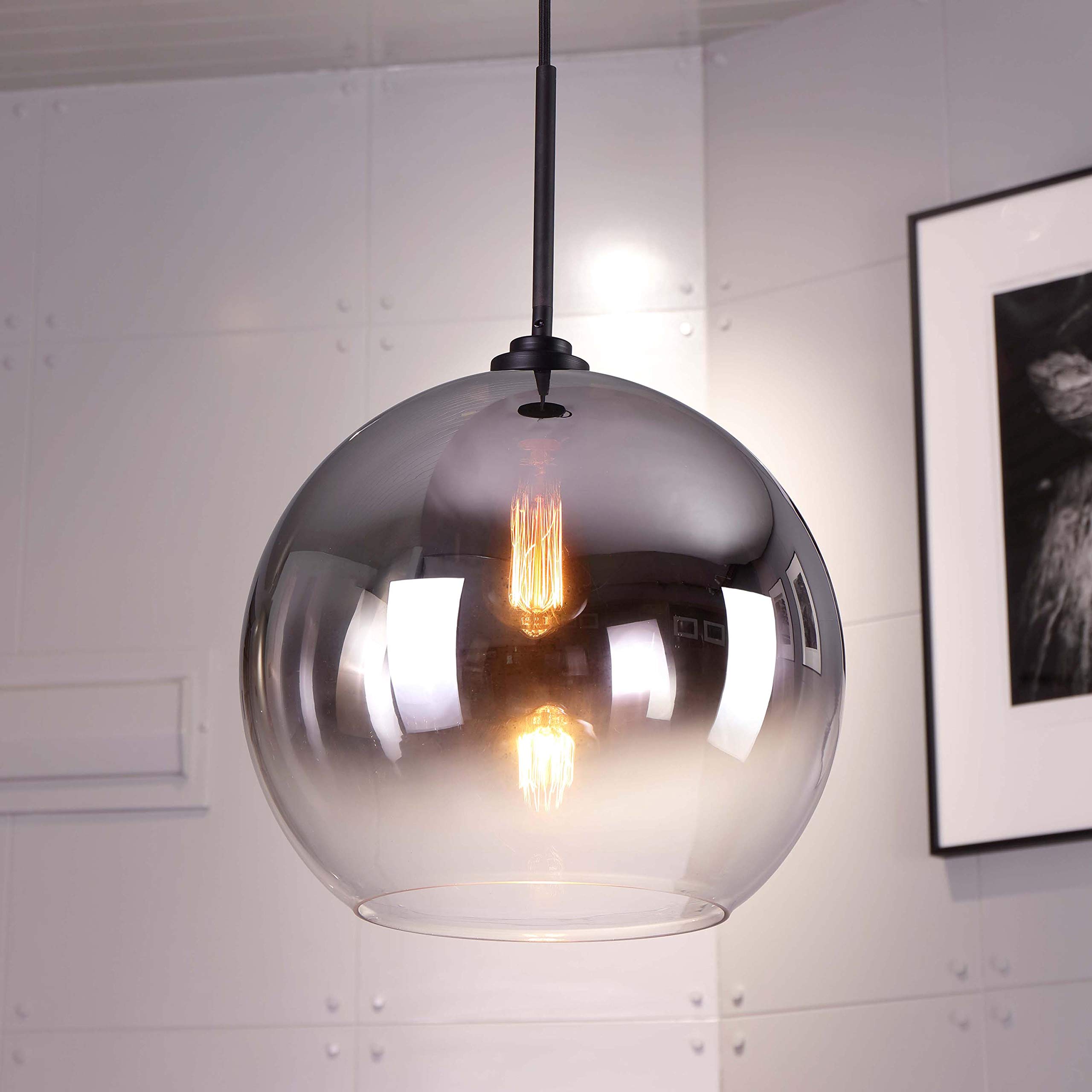Phantasm II 1-Light Black Finish Smoke Graduated Glass Pendant Light - Modern Ceiling Fixture for Kitchen Island, Dining Table, Bedroom & Living Room | Perfect for Kitchen Lighting, Dining Room Decor & Bedroom Ambience