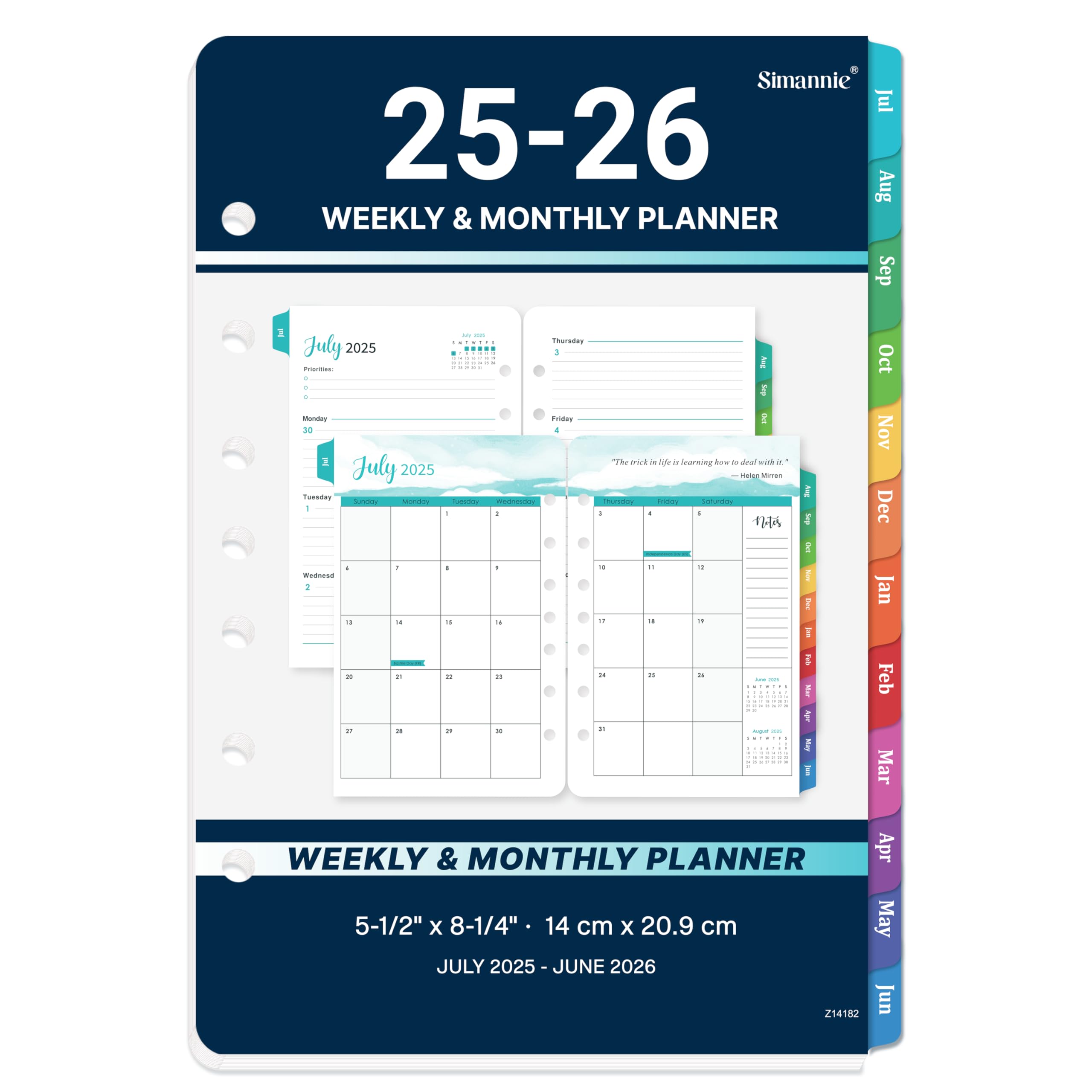 2025-2026 Planner Refills - July 2025 to June 2026 Monthly & Weekly Calendar Inserts, 5.5