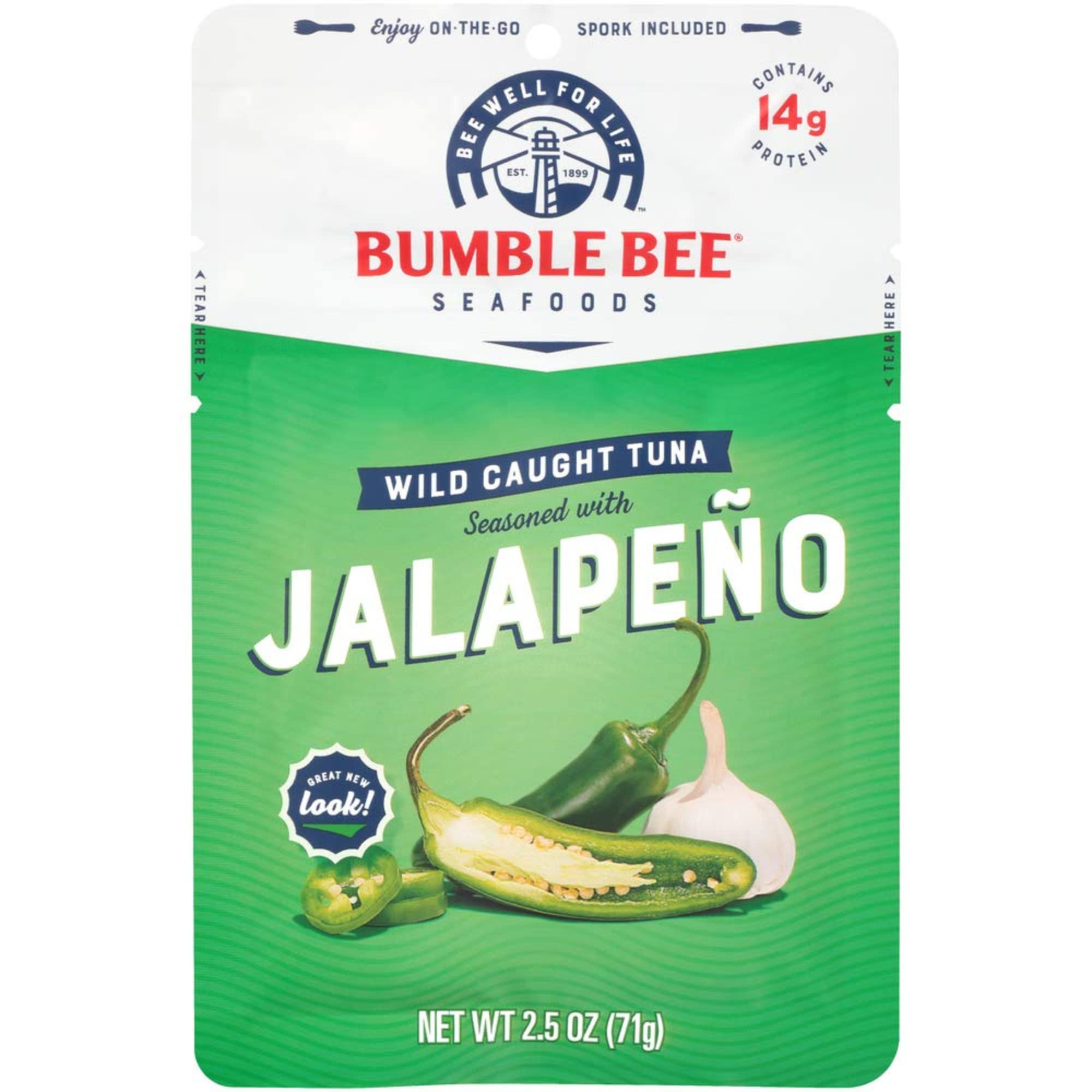 Bumble Bee Jalapeño Seasoned Tuna, 2.5 Oz Pouches (Pack of 12) - Wild Caught, Ready to Eat Tuna with Spork - High Protein (14g per Serving), Gluten Free - Perfect for Camping, Hiking & On-the-Go Meals