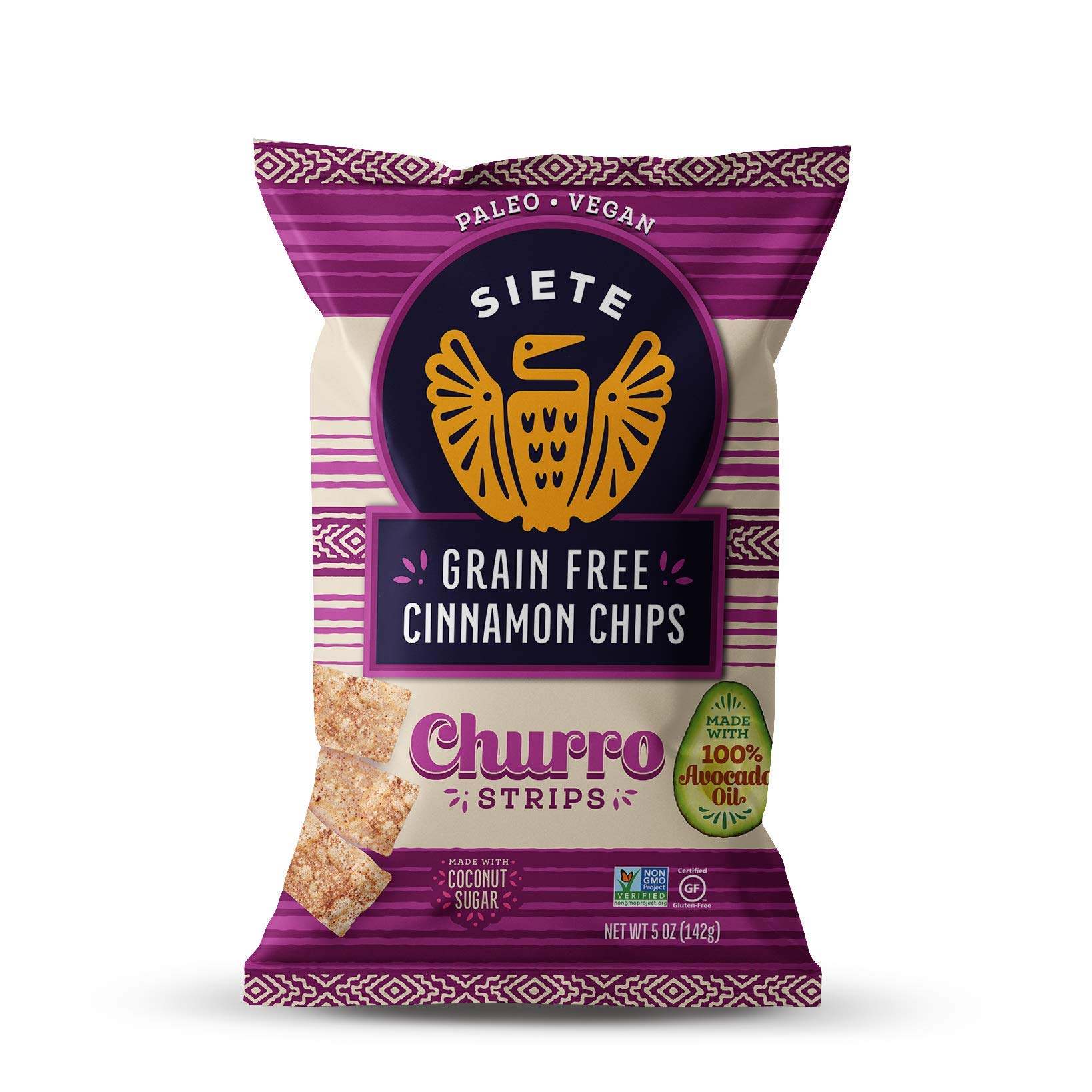 Siete Grain Free Churro Strips - Gluten Free Vegan Snacks, Non-GMO, 5oz (Pack of 3) | Healthy Plant-Based Chips for Parties, Road Trips & Keto Diet Snacking
