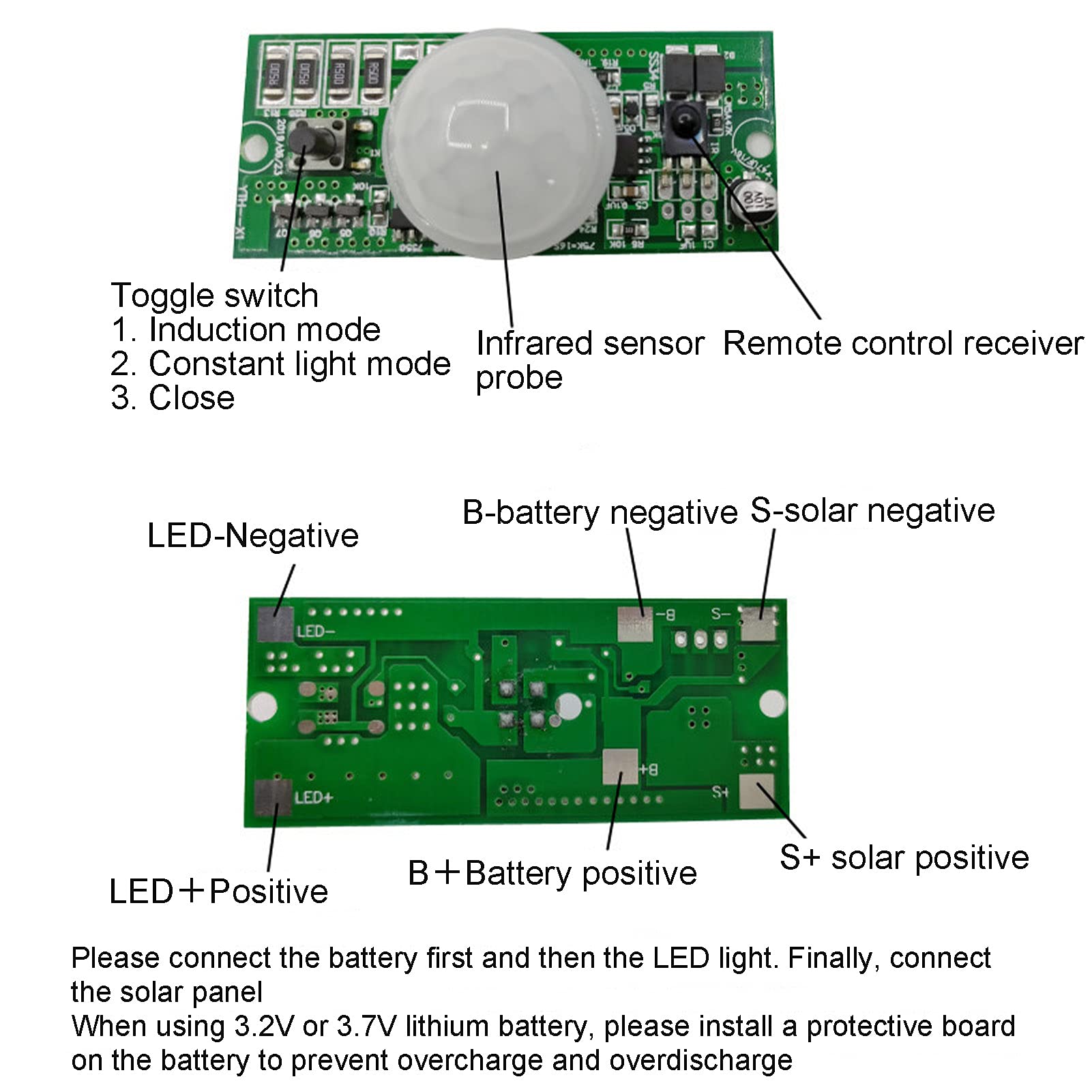 Estink Solar Circuit Board - 3.2V/3.7V Remote Control Solar Lamp Controller with Human Body Motion Sensor, 3-Speed Switch for Outdoor Solar Landscape Lights & Pathway Lighting | Perfect for Garden, Yard, Patio, and Driveway Illumination