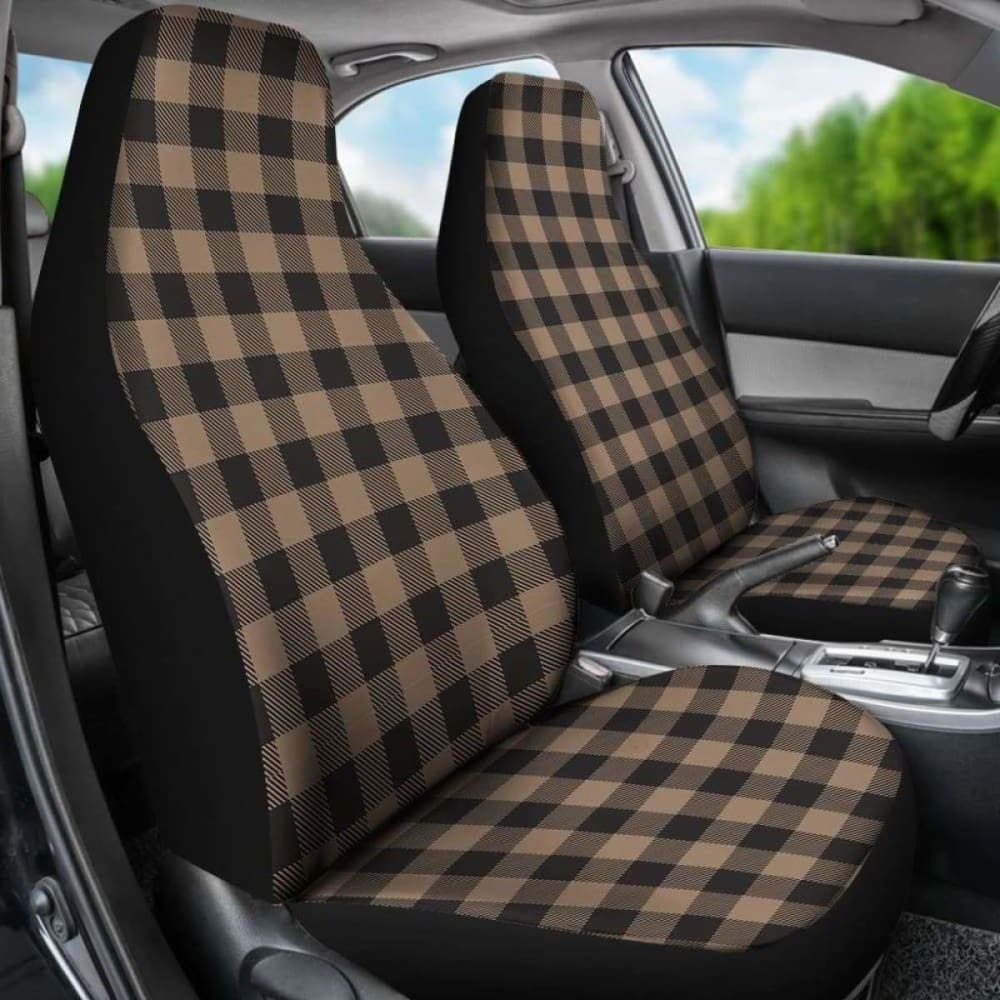 Durable Brown and Black Buffalo Plaid Car Seat Covers - Universal Fit for Cars, Trucks & SUVs - Perfect for Winter, Hunting & Outdoor Adventures