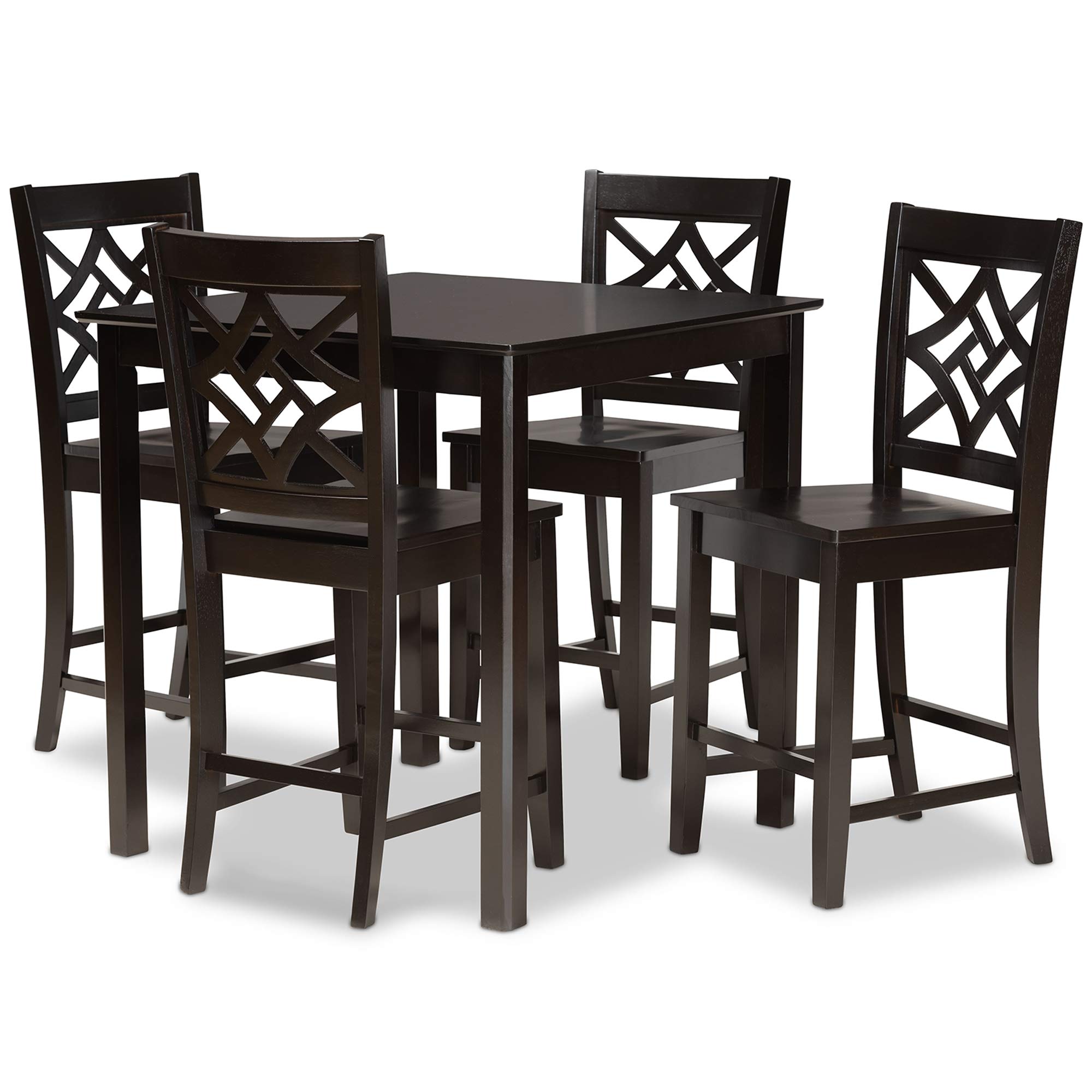 Baxton Studio Nicolette Pub Table and Stool Set - Dark Brown Wood Bar Height Dining Set for Kitchen, Patio, or Outdoor Entertaining