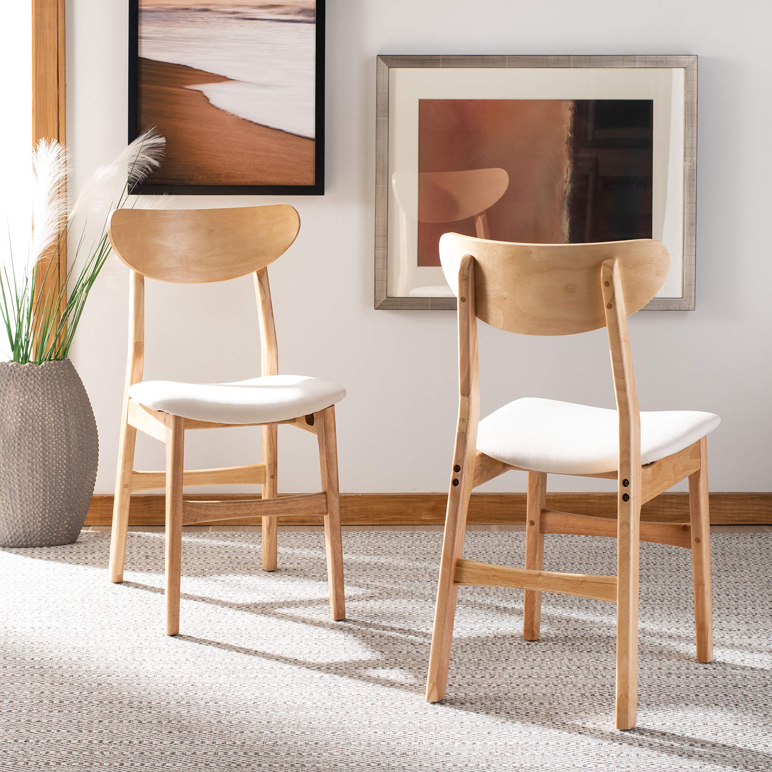 Safavieh Home Lucca Retro Natural & White Cushioned Dining Chairs (Set of 2) - Perfect for Kitchen, Dining Room & Farmhouse Decor