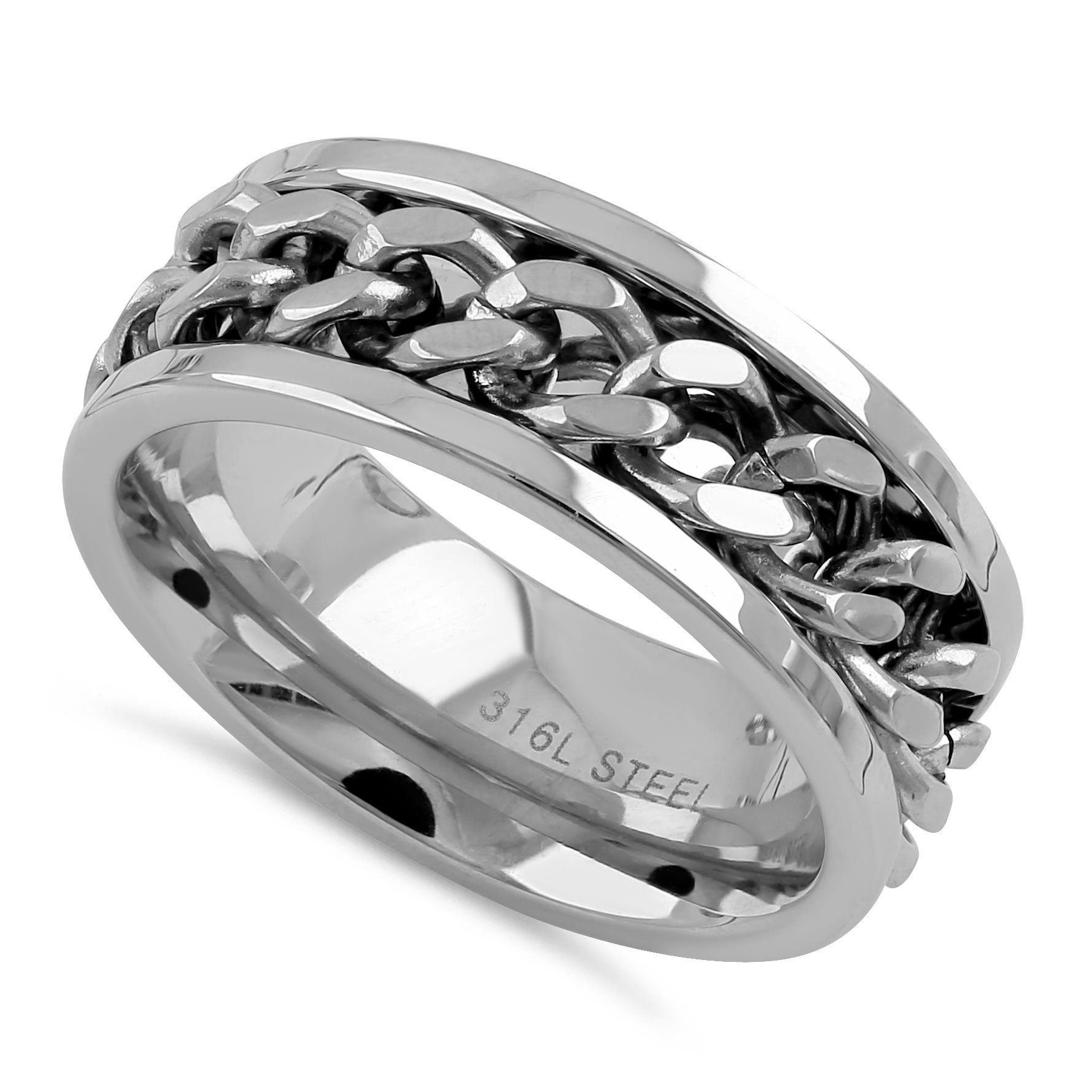 Stainless Steel Curb Chain Band Ring for Men & Women - Trendy Unisex Jewelry for Everyday Wear, Gifts & Fashion Accessories